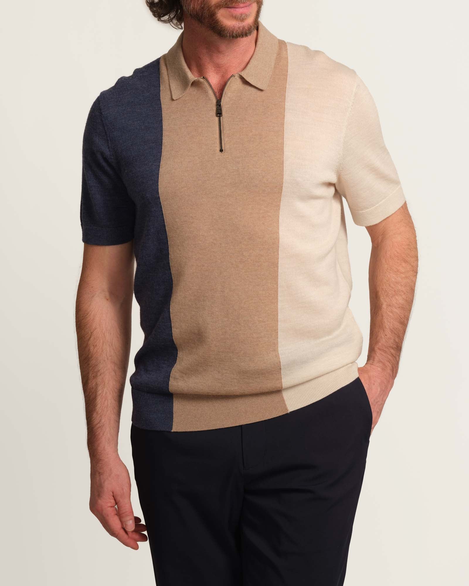Elie Tahari Men's Quarter Zip Multi Striped Sweater Polo | JANE + MERCER