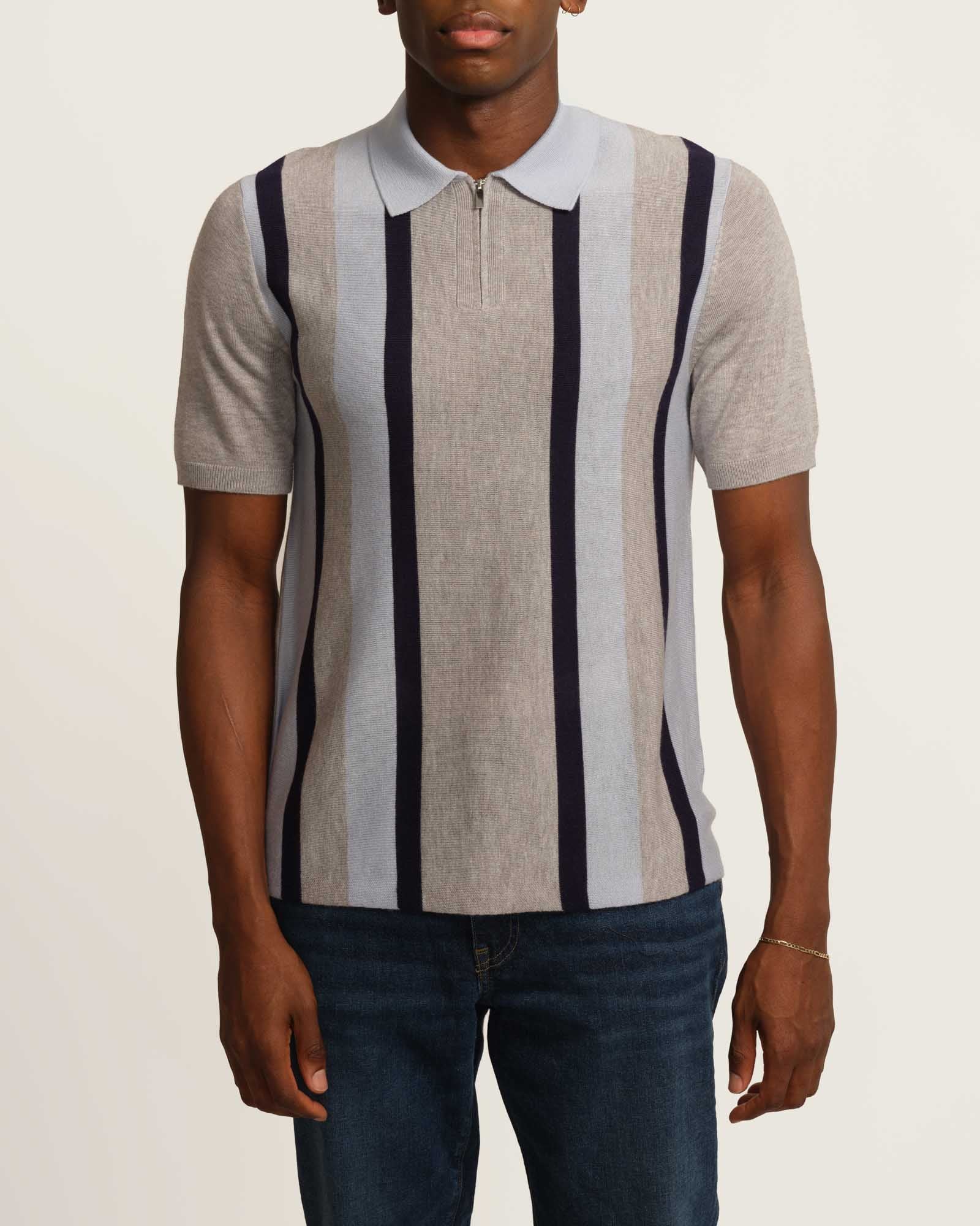 Elie Tahari Men's Quarter Zip Tri-Stripe Sweater Polo | JANE + MERCER