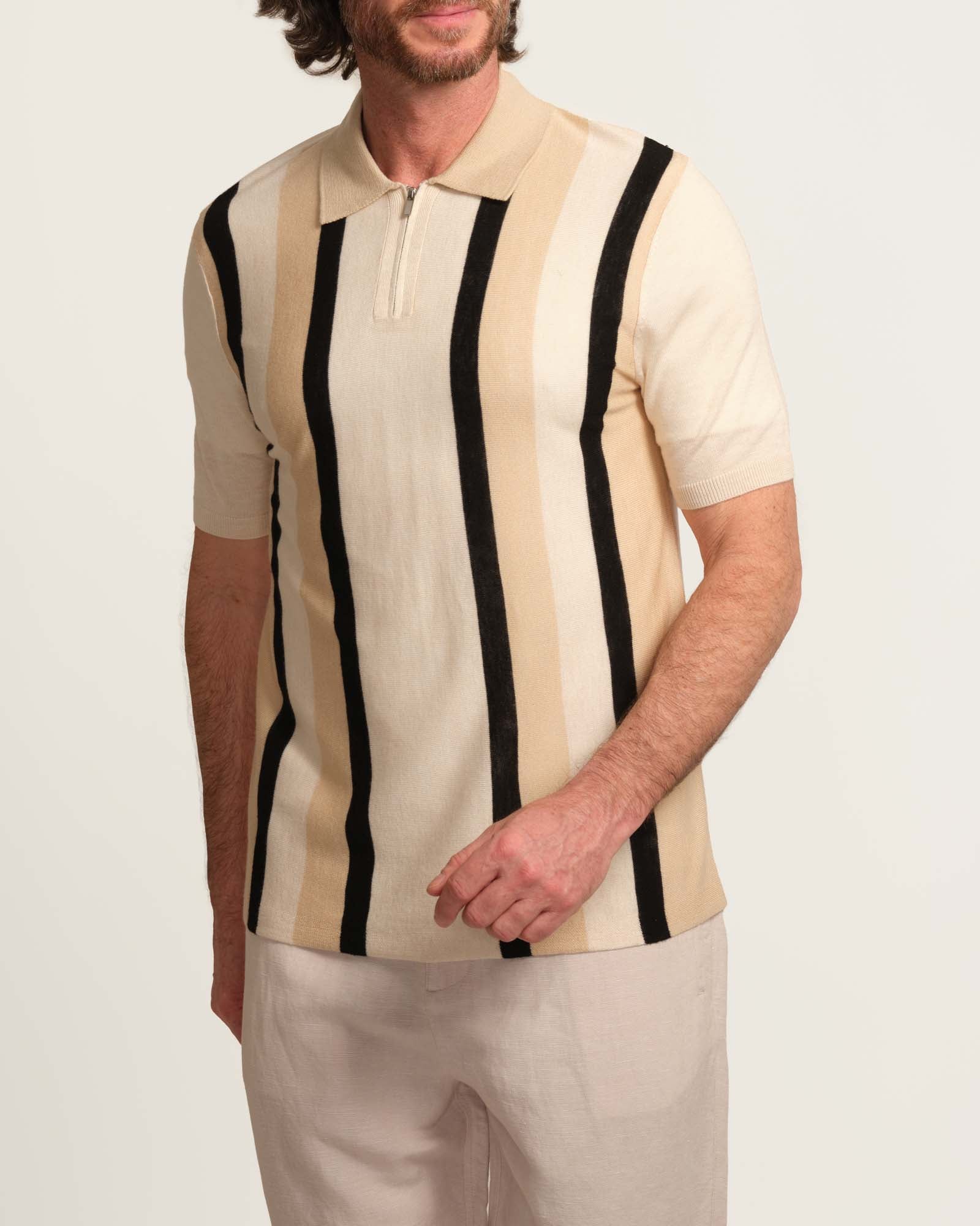 Elie Tahari Men's Quarter Zip Tri-Stripe Sweater Polo | JANE + MERCER