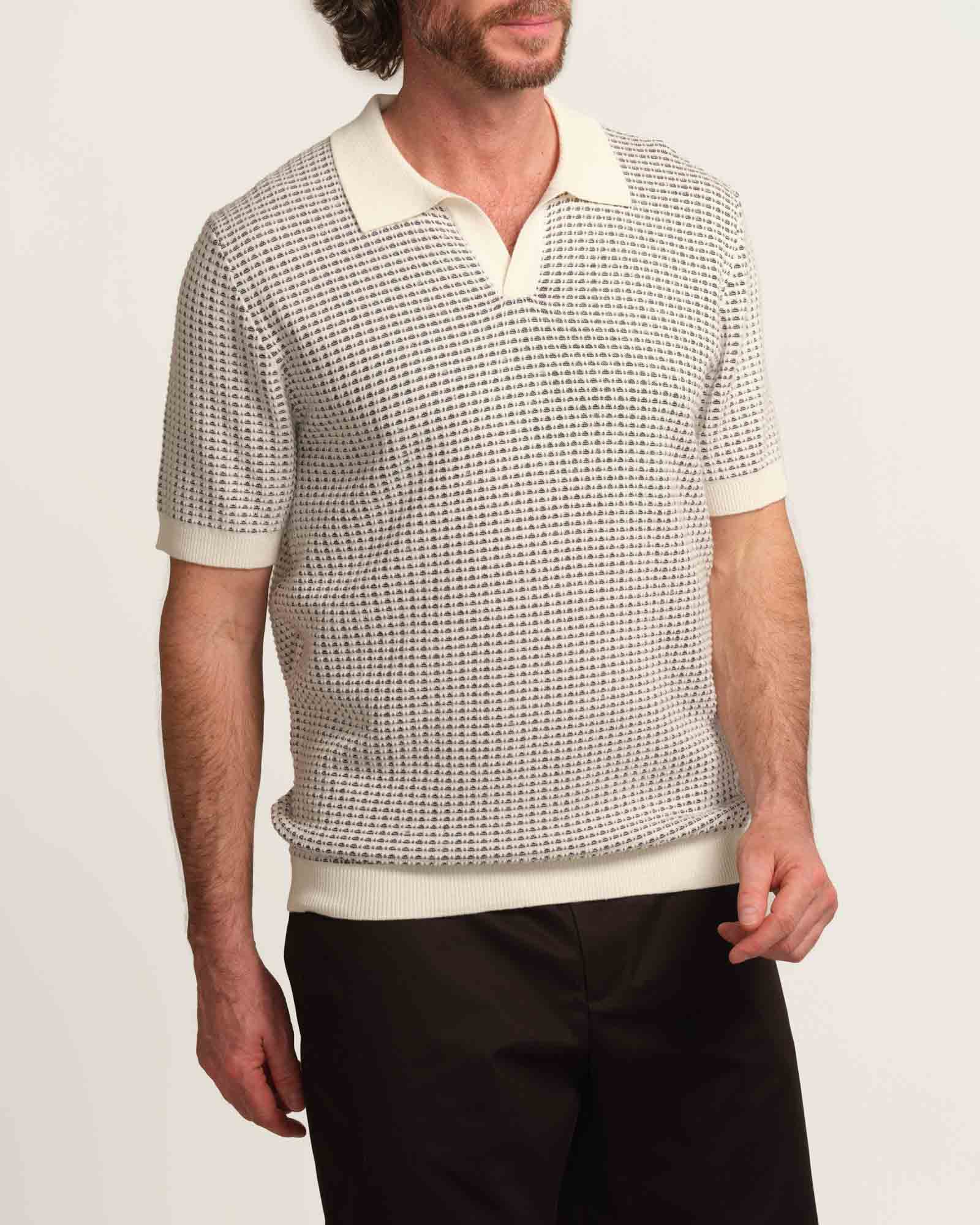 Elie Tahari Men's Contrast Collar Textured Sweater Polo | JANE + MERCER