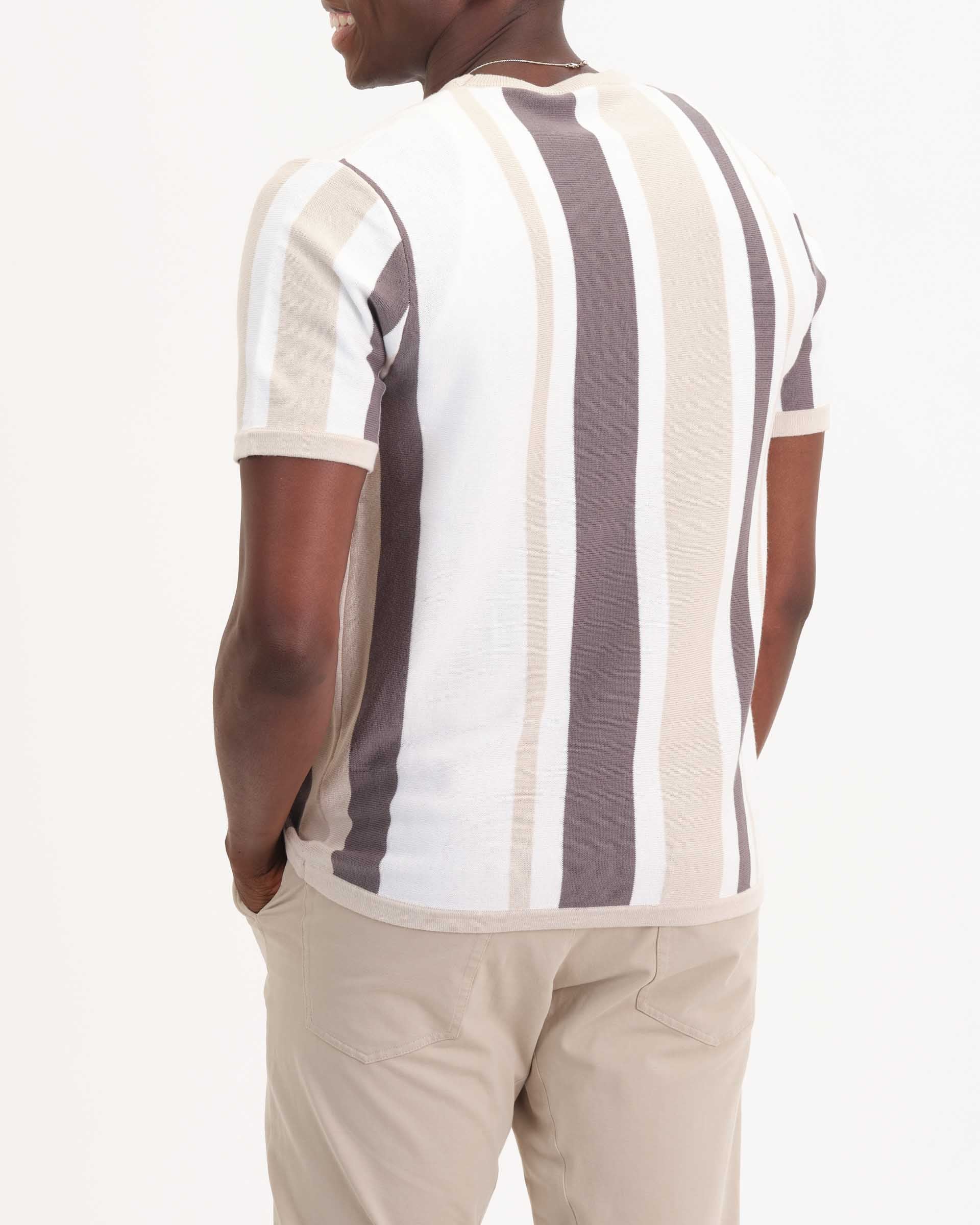 Men's Vertical Tricolor Stripe Knit Top | M Magaschoni Men's Grey Combo / XL