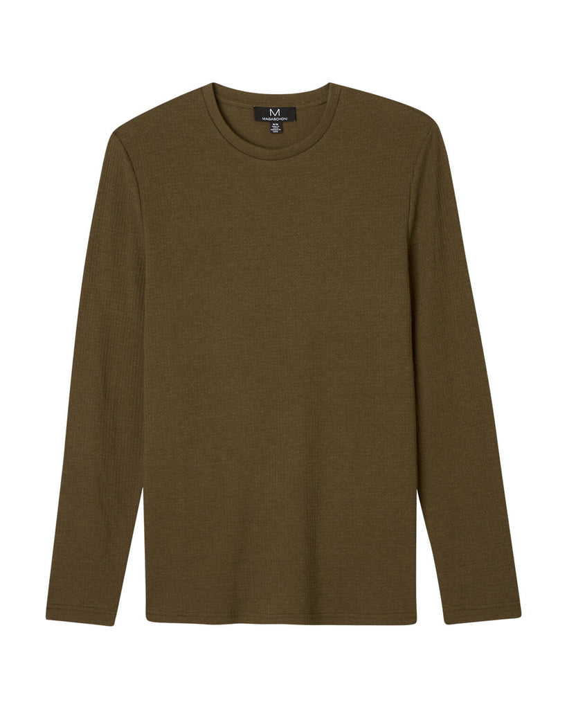 Men's Cotton-Modal Knit Pullover Sweater, Olive | M Magaschoni Men's