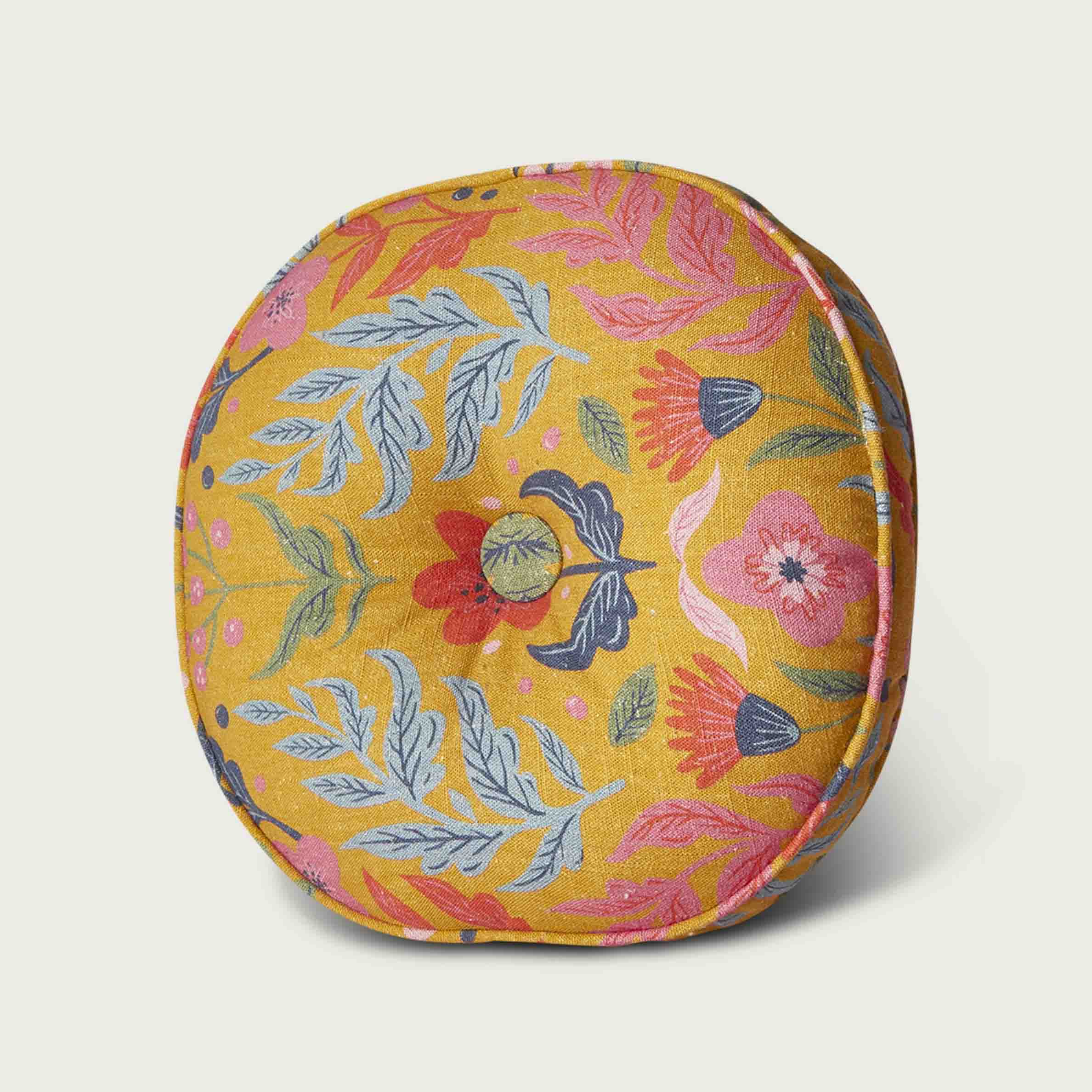 Chelsea Theodore 14x2 Folk Floral Printed Round Pillow in Ocre