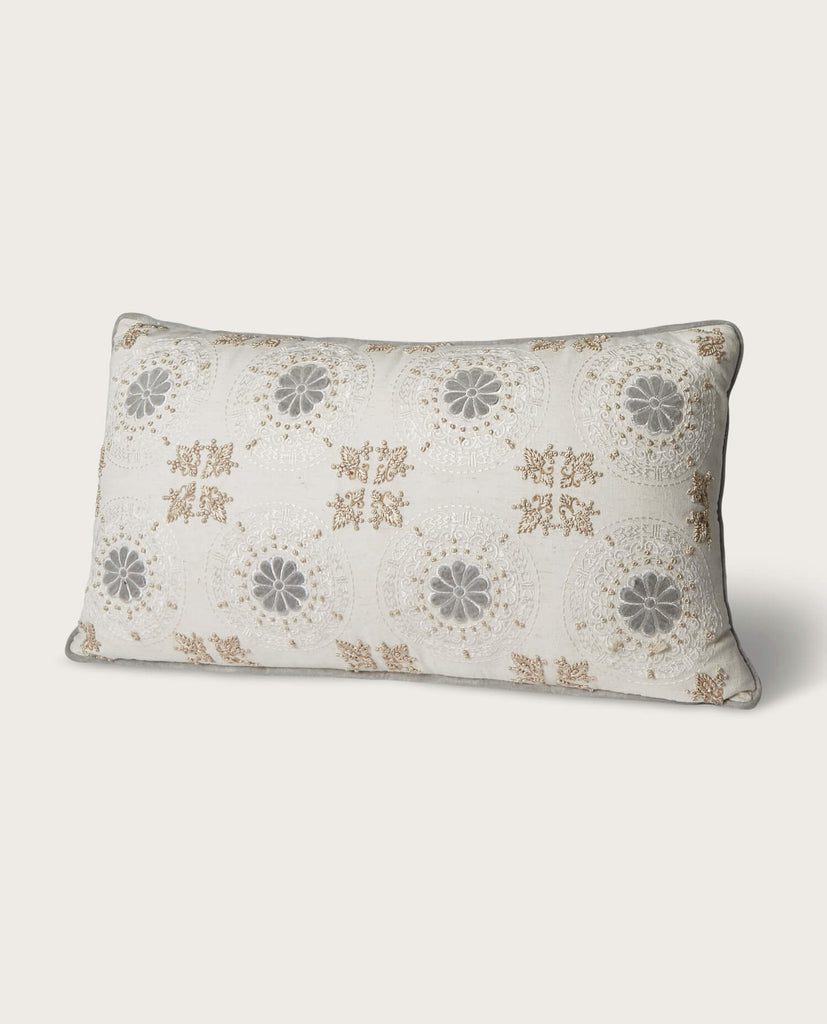 Velvet Embroidered Floral Pillow, Blue Multi | Magaschoni Home
