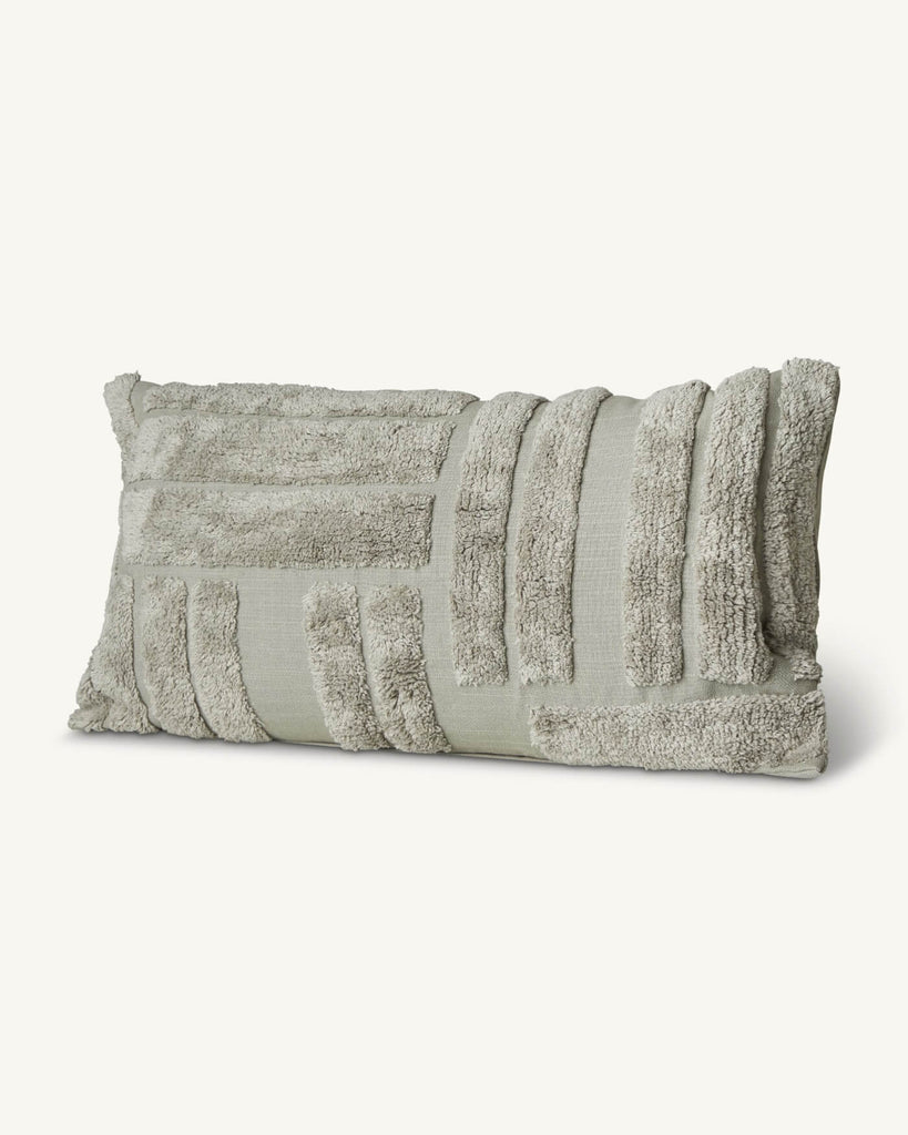 14x26 Cotton Tufted Lumbar Pillow, Blue Sage | Magaschoni Home