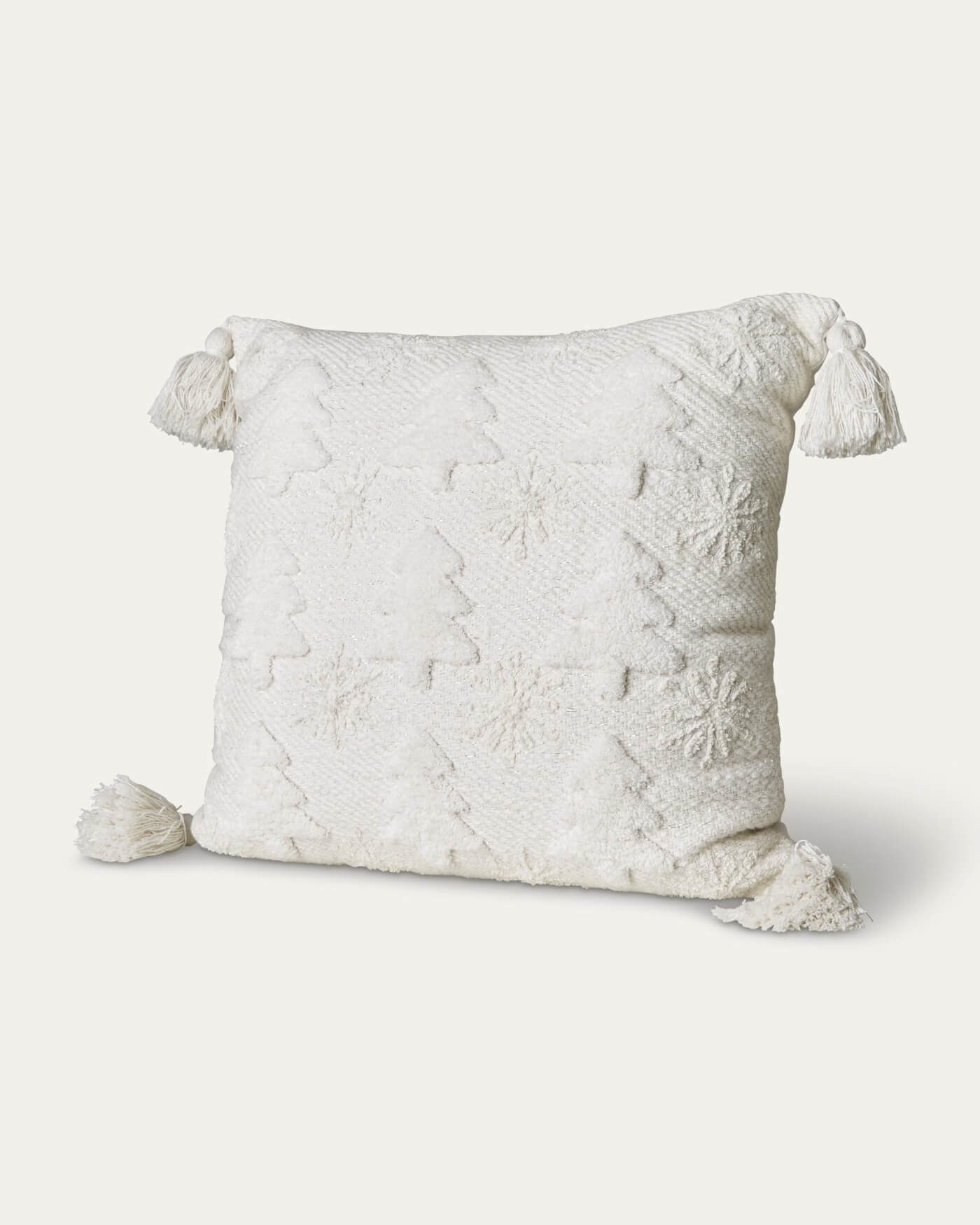 Handwoven Tufted Trees and Snowflakes Pillow | Magaschoni Home