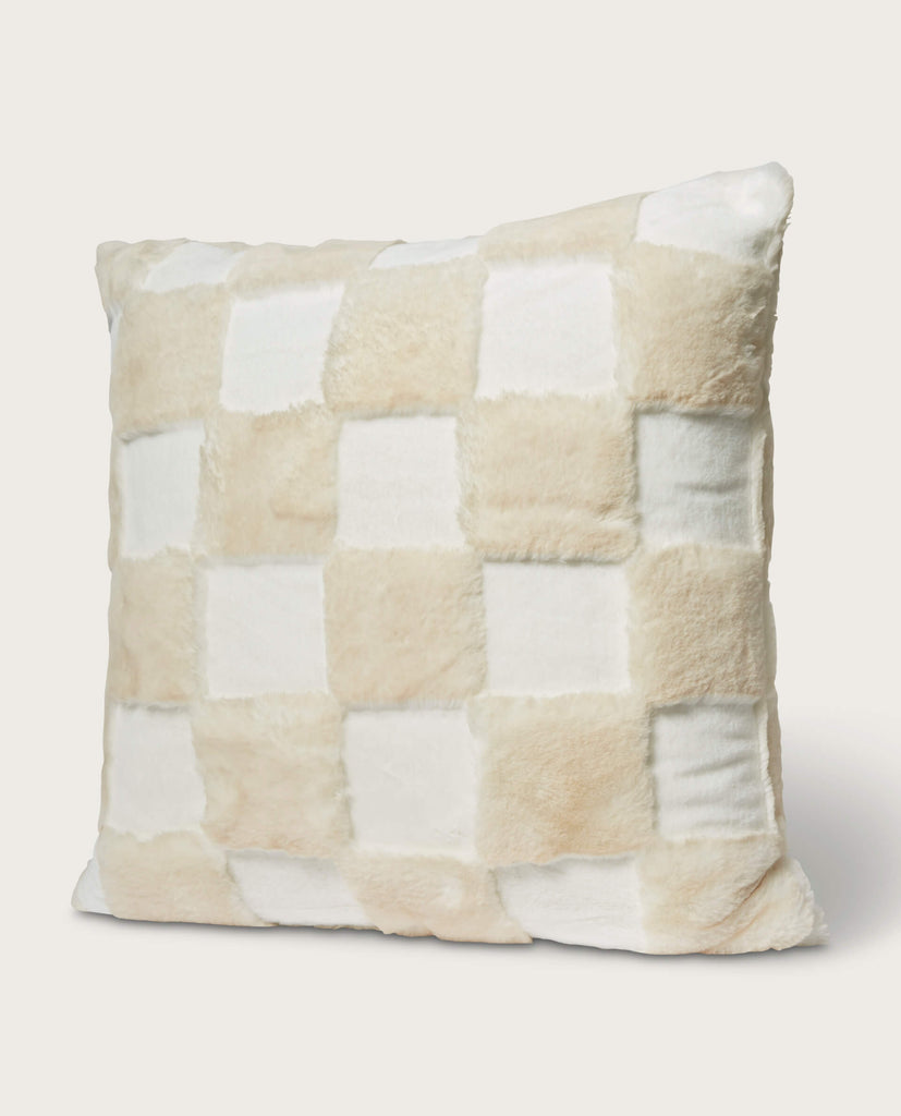 20x20 Checkerboard Faux Fur Pillow, Neutral | Magaschoni Home