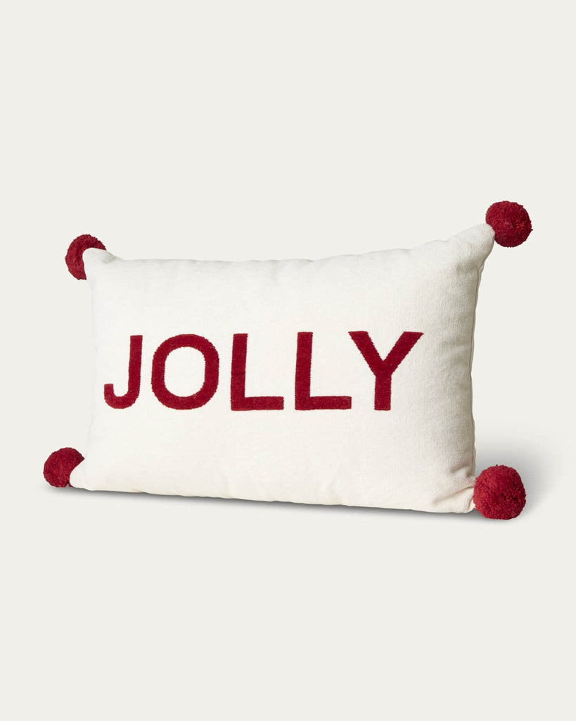 14x22 Chenille Jolly Pom Pillow, White/Red | Magaschoni Home