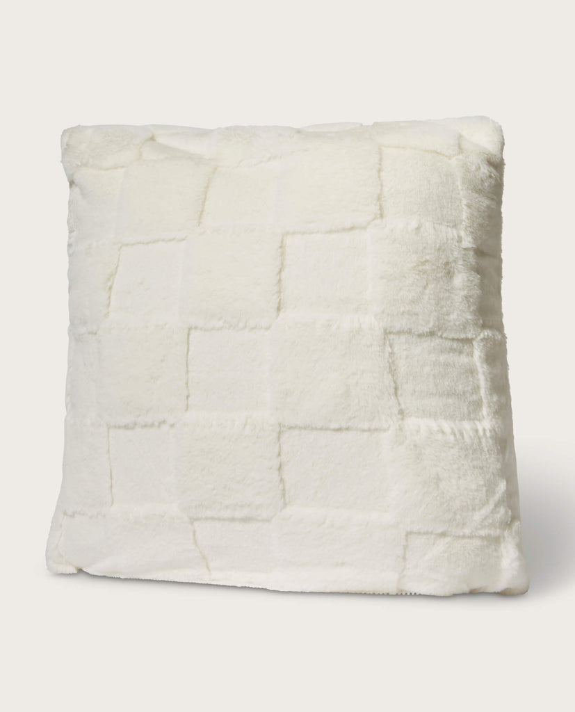 20x20 Checkerboard Faux Fur Pillow, Cream | Magaschoni Home