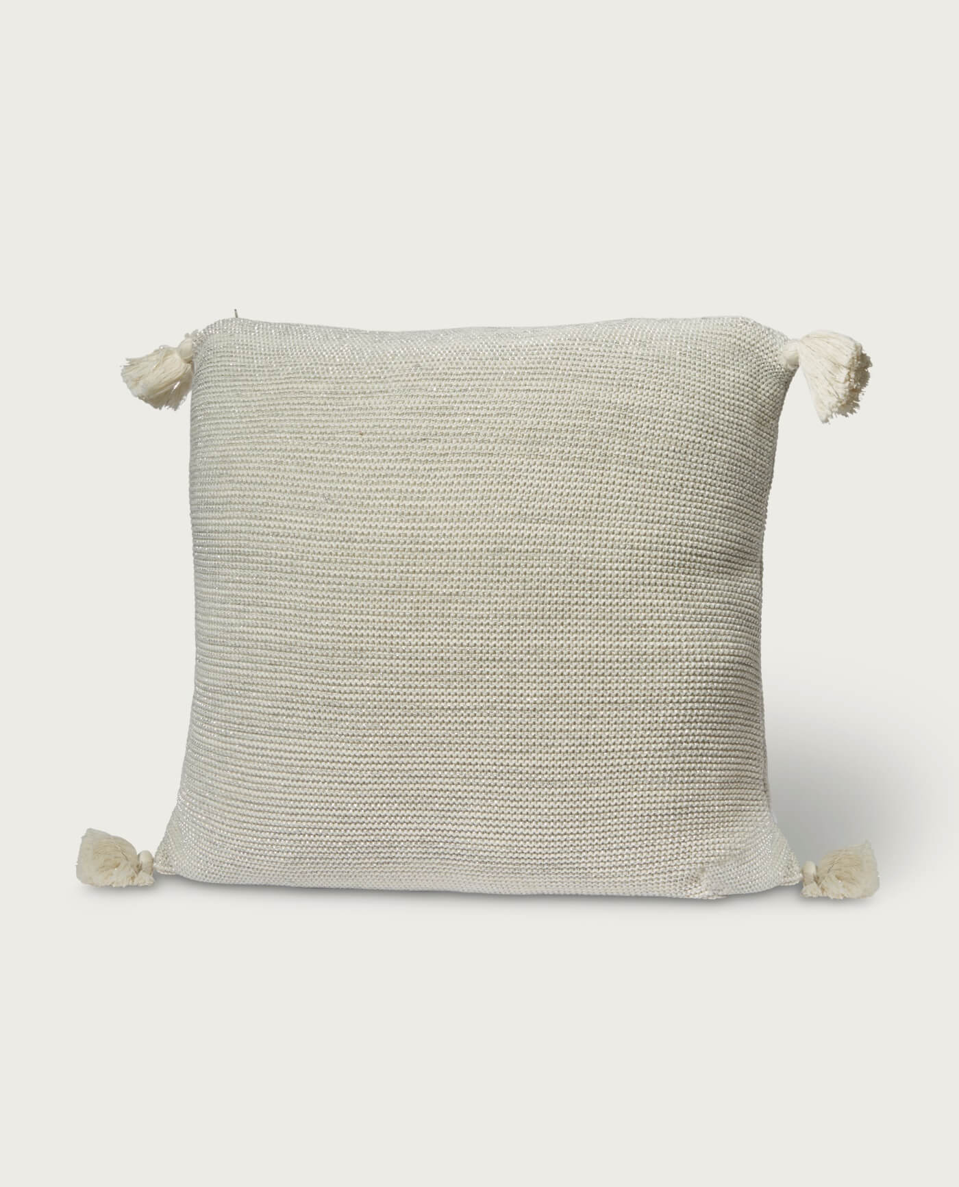 20x20 Cotton Lurex Pom Pom Pillow, Cream/Silver | Elie Tahari Home