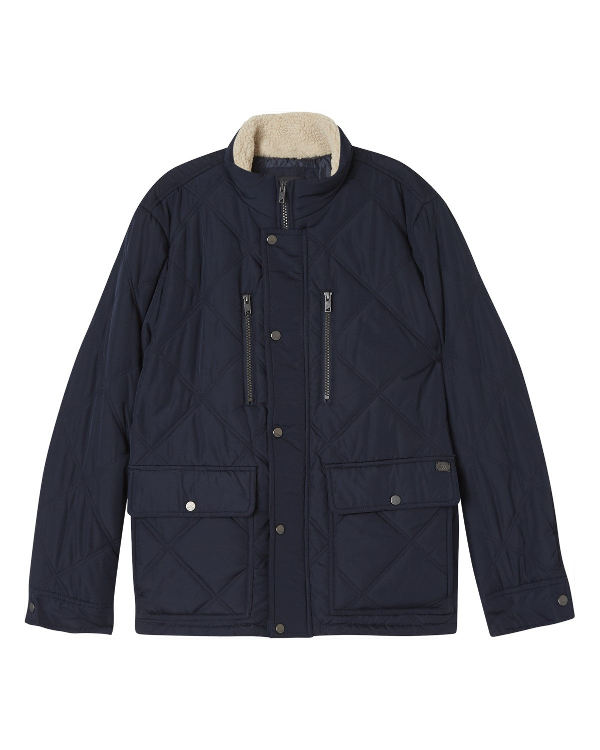 Men's Snap Front Quilted Faux Fur Collar Jacket, Navy | Magaschoni Men's