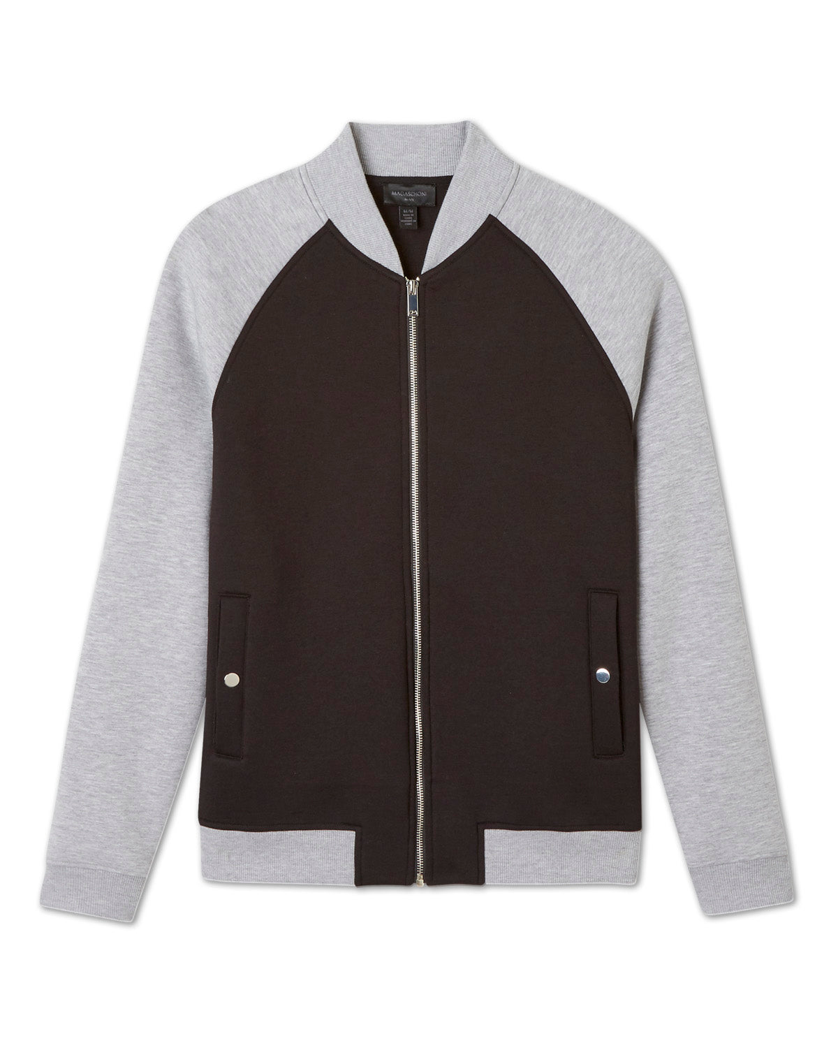Color-Blocked Scuba Zip-Up Jacket, Grey Heather/Black | Magaschoni Men's