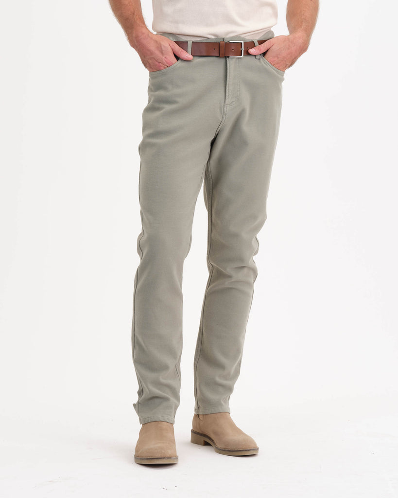 Men's 5-Pocket Fly Front Woven Pants, Olive | Magaschoni Men's