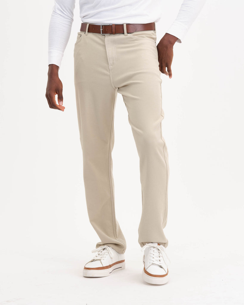 Men's 5-Pocket Fly Front Woven Pants, Stone | Magaschoni Men's