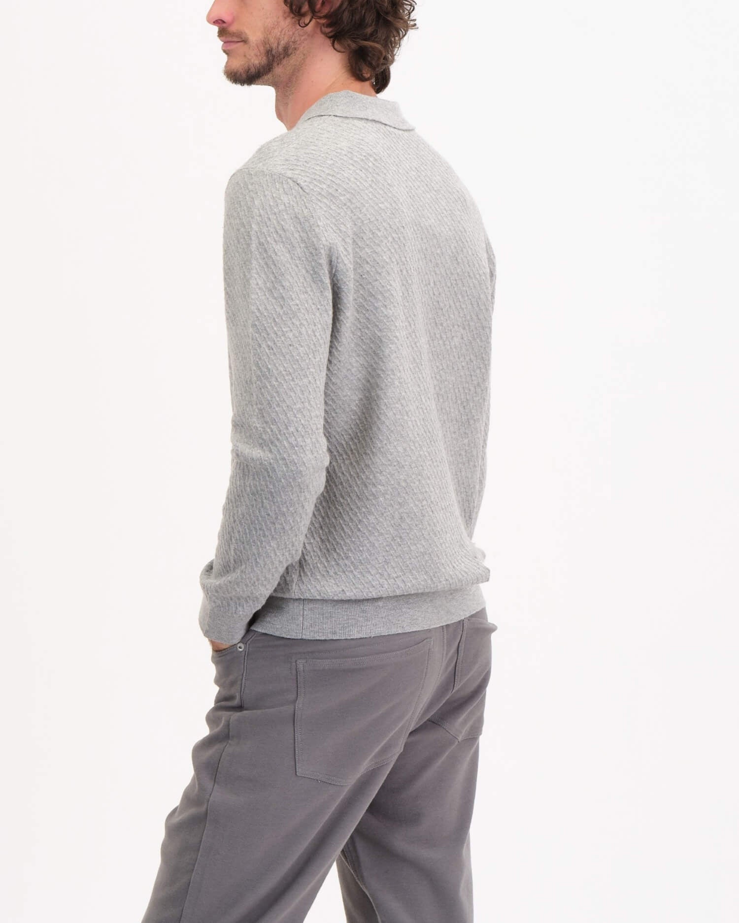 Shop Men's Polo Collar Front Button Textured Pullover | Magaschoni Men's | JANE + MERCER