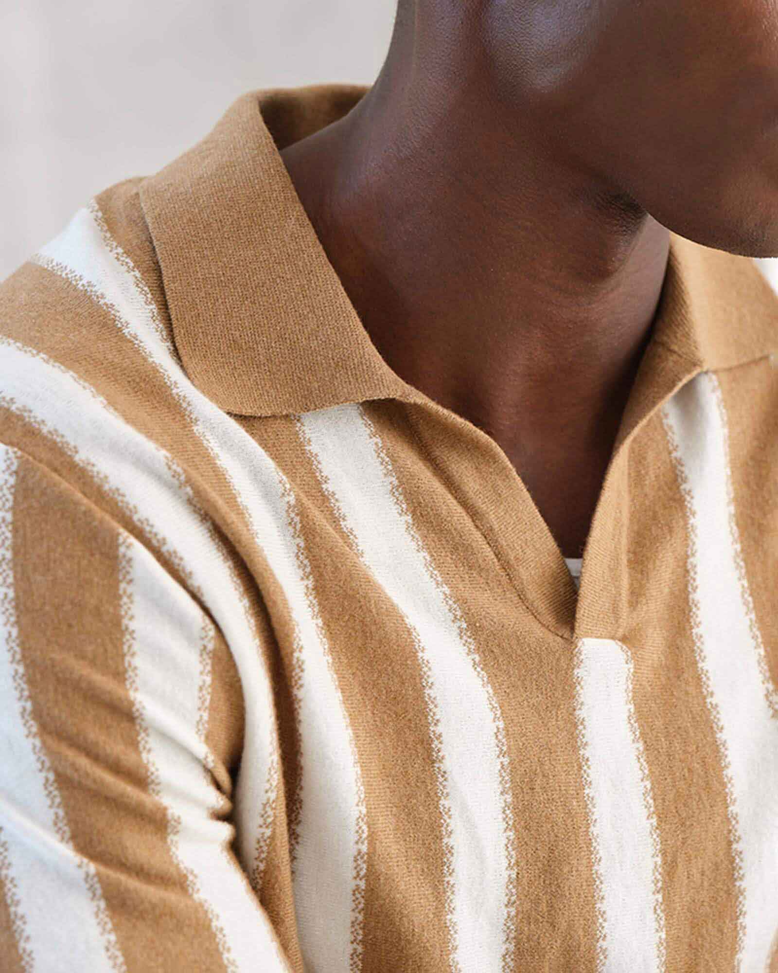 Shop Men's Johnny Collar Vertical Stripe Pullover | Magaschoni Men's | JANE + MERCER