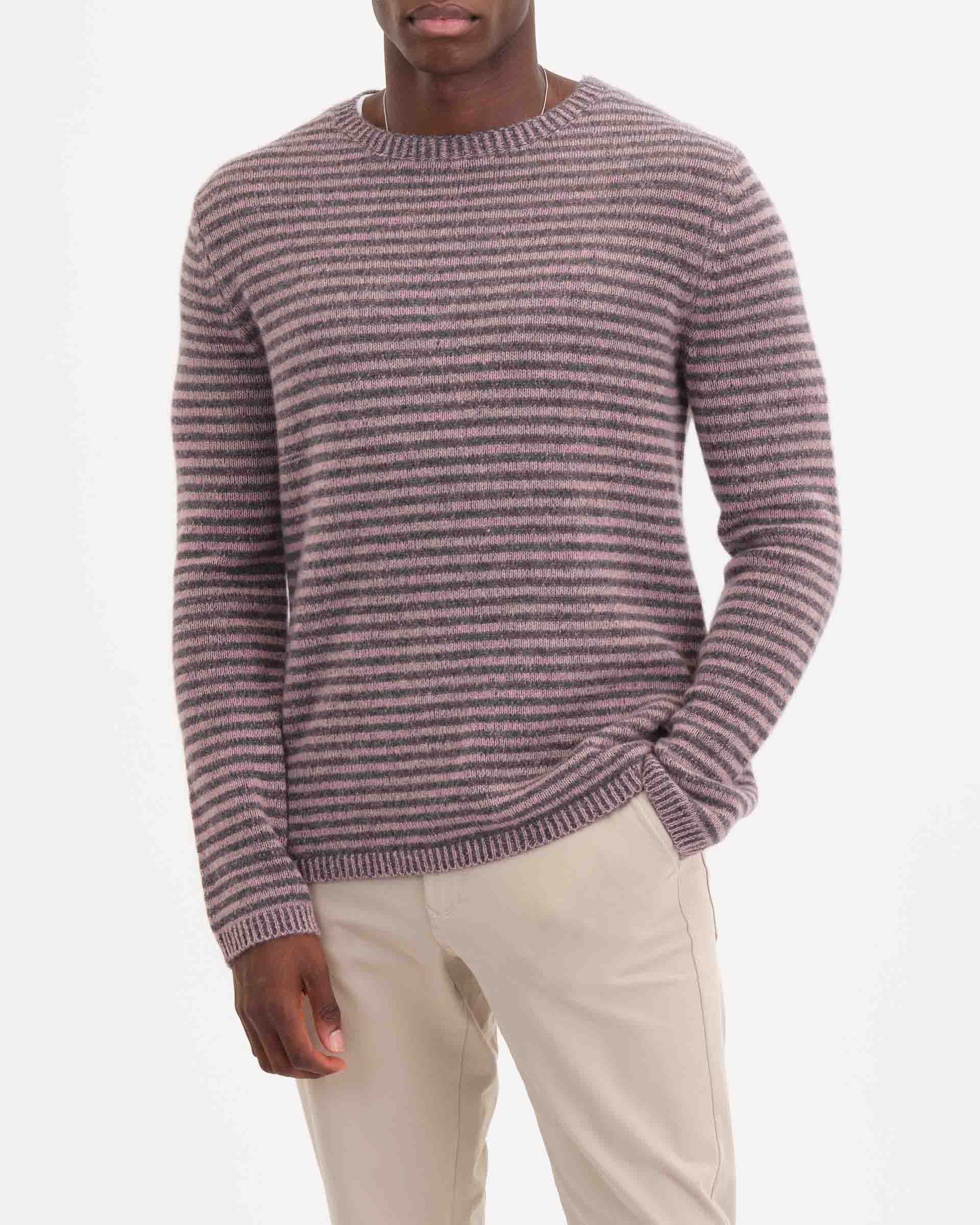 Cashmere Two-Tone Stripe Pullover Sweater, Dark Grey Heather/Pink| Magaschoni Men's