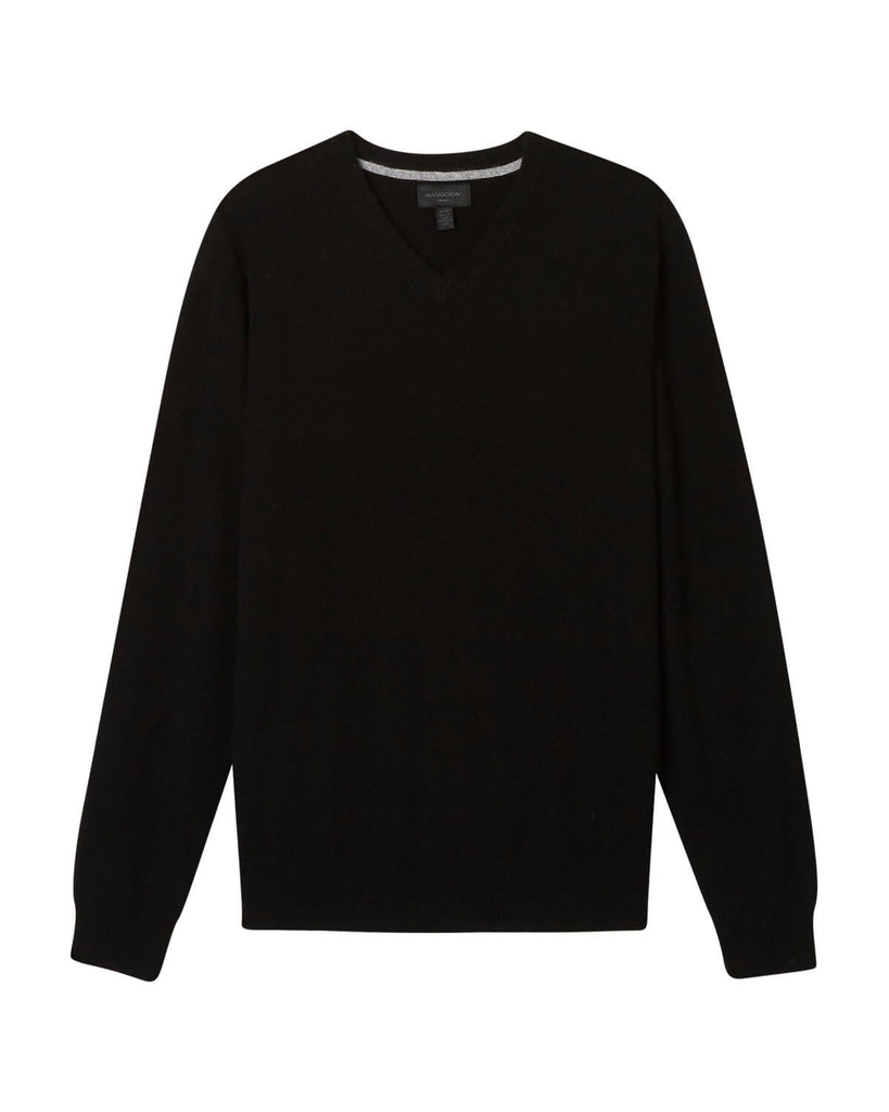 Men's Tipped Cashmere V-Neck Sweater, Black/Flannel | Magaschoni Men's