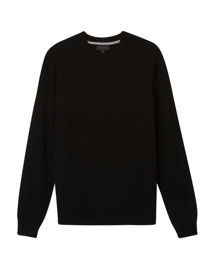 Men's Cashmere Rib Trim Crew Neck Sweater, Black/Flannel | Magaschoni Men's