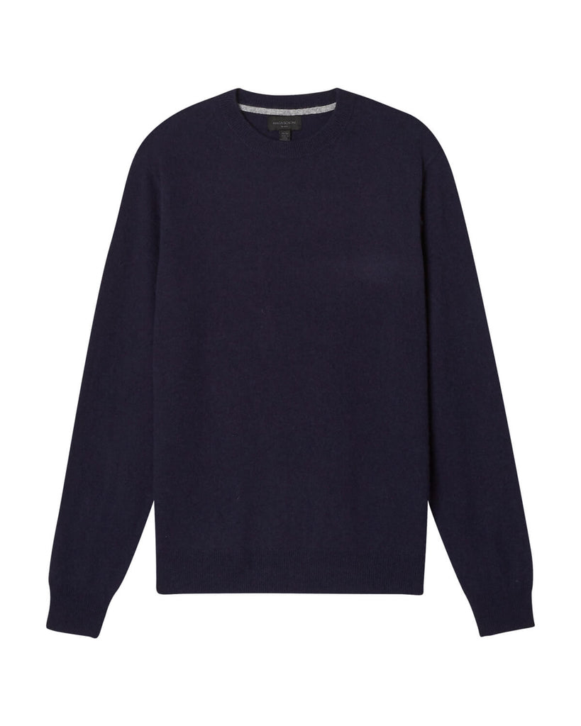 Men's Cashmere Rib Trim Crew Neck Sweater, Navy/Flannel | Magaschoni Men's