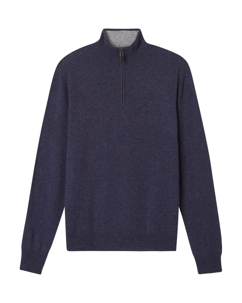 Men's Cashmere Quarter Zip Mock Neck Pullover, Mulberry Heather/Flannel | Magaschoni Men's