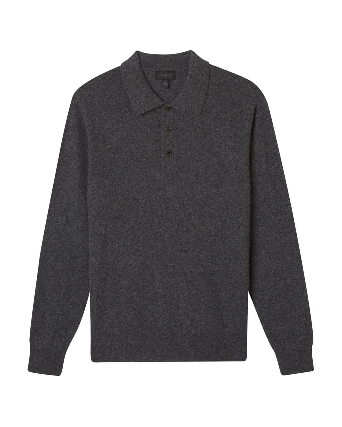 Men's Cashmere Polo Collar Henley Pullover, Chalkboard Heather | Magaschoni Men's