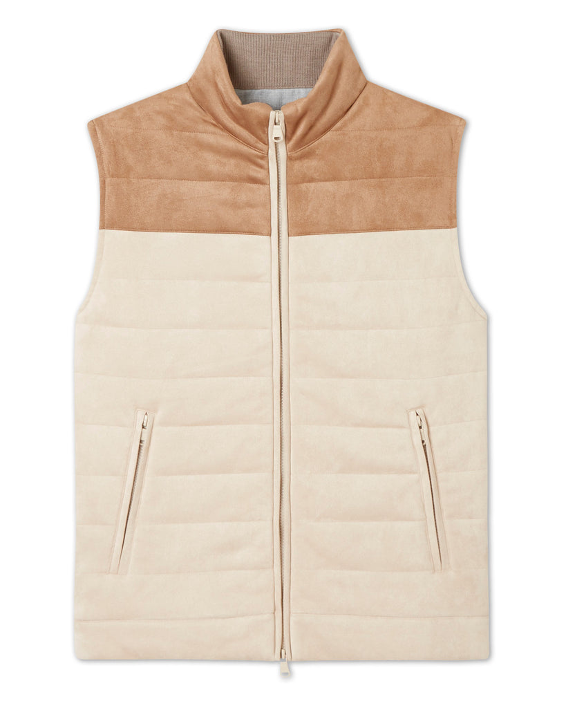 Men's 2-Pocket Quilted Front-Zip Vest, Taupe/Almond | Magaschoni Men's