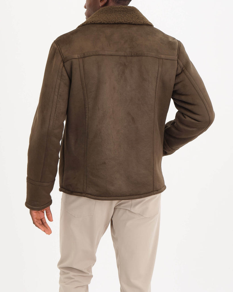 Men's Faux Suede Zip Front Jacket, Olive | Magaschoni Men's