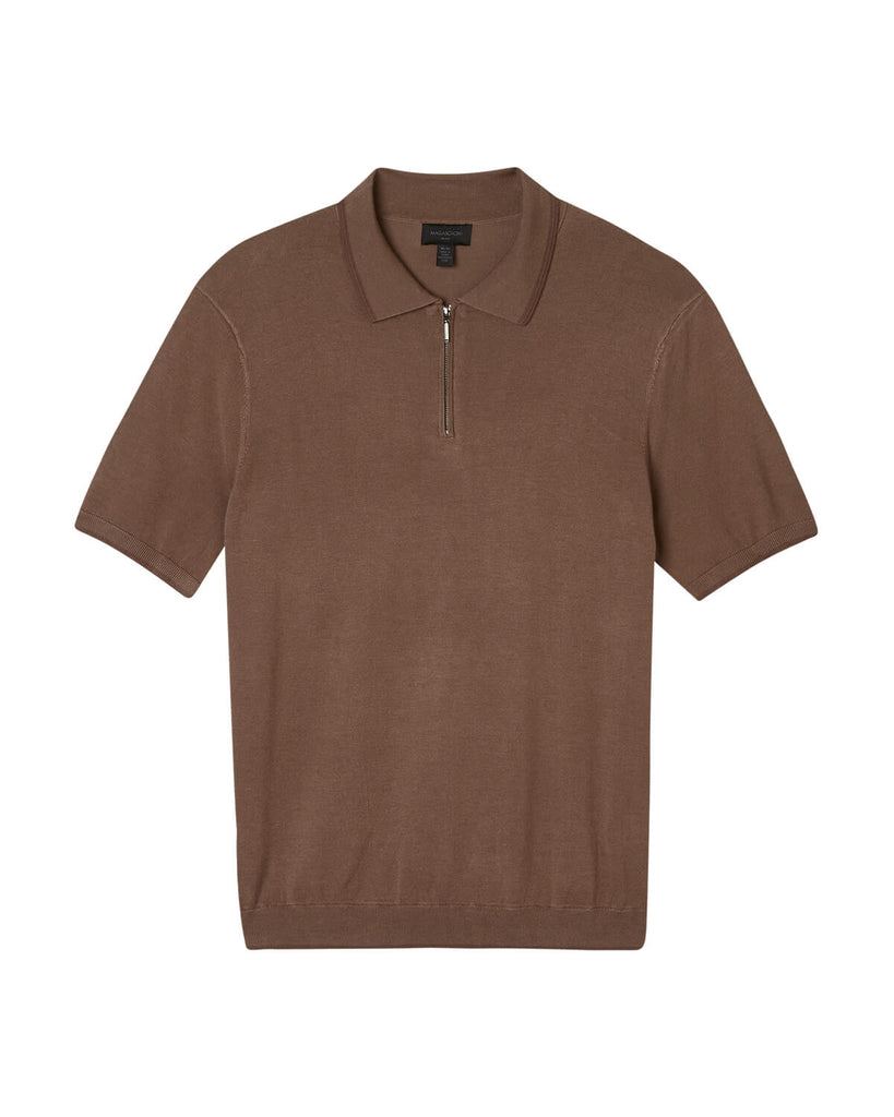 Men's Short Sleeve Quarter Zip Polo Pullover, Mocha | Magaschoni Men's
