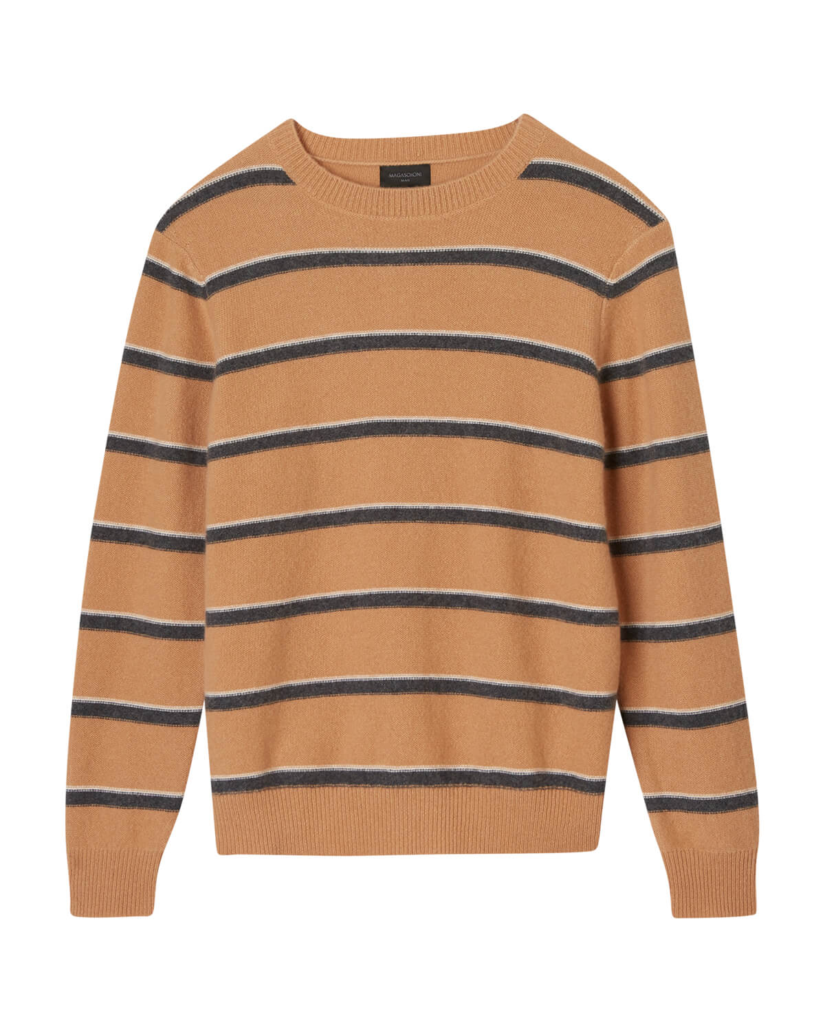 Men's Tricolor Stripe Cashmere Sweater, Camel/Grey/White | Magaschoni Men's