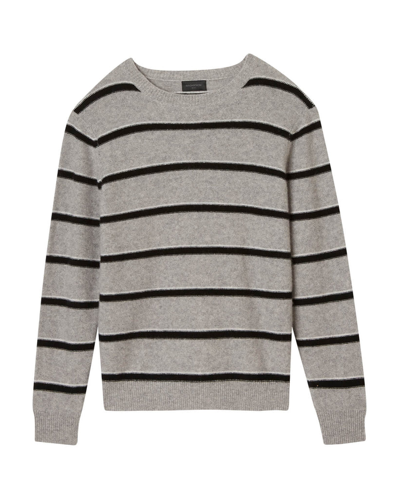 Men's Tricolor Stripe Cashmere Sweater, Flannel/Black/White | Magaschoni Men's