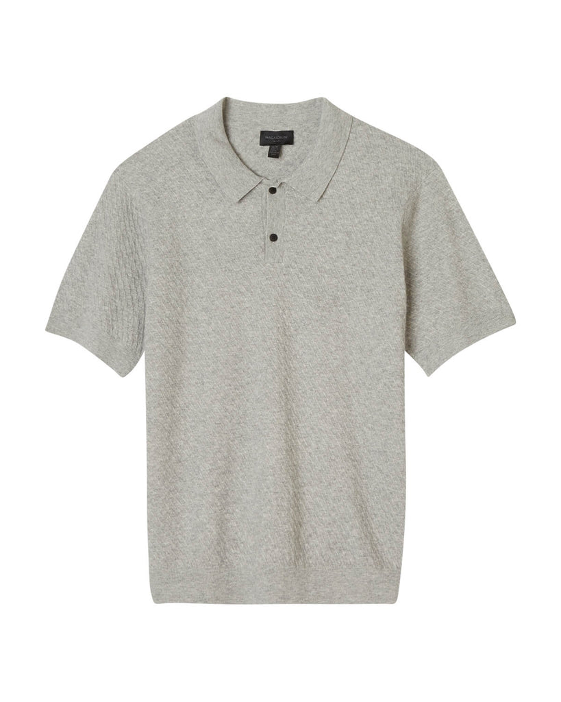 Men's Polo Collar Front Button Textured Pullover, Grey Marl | Magaschoni Men's