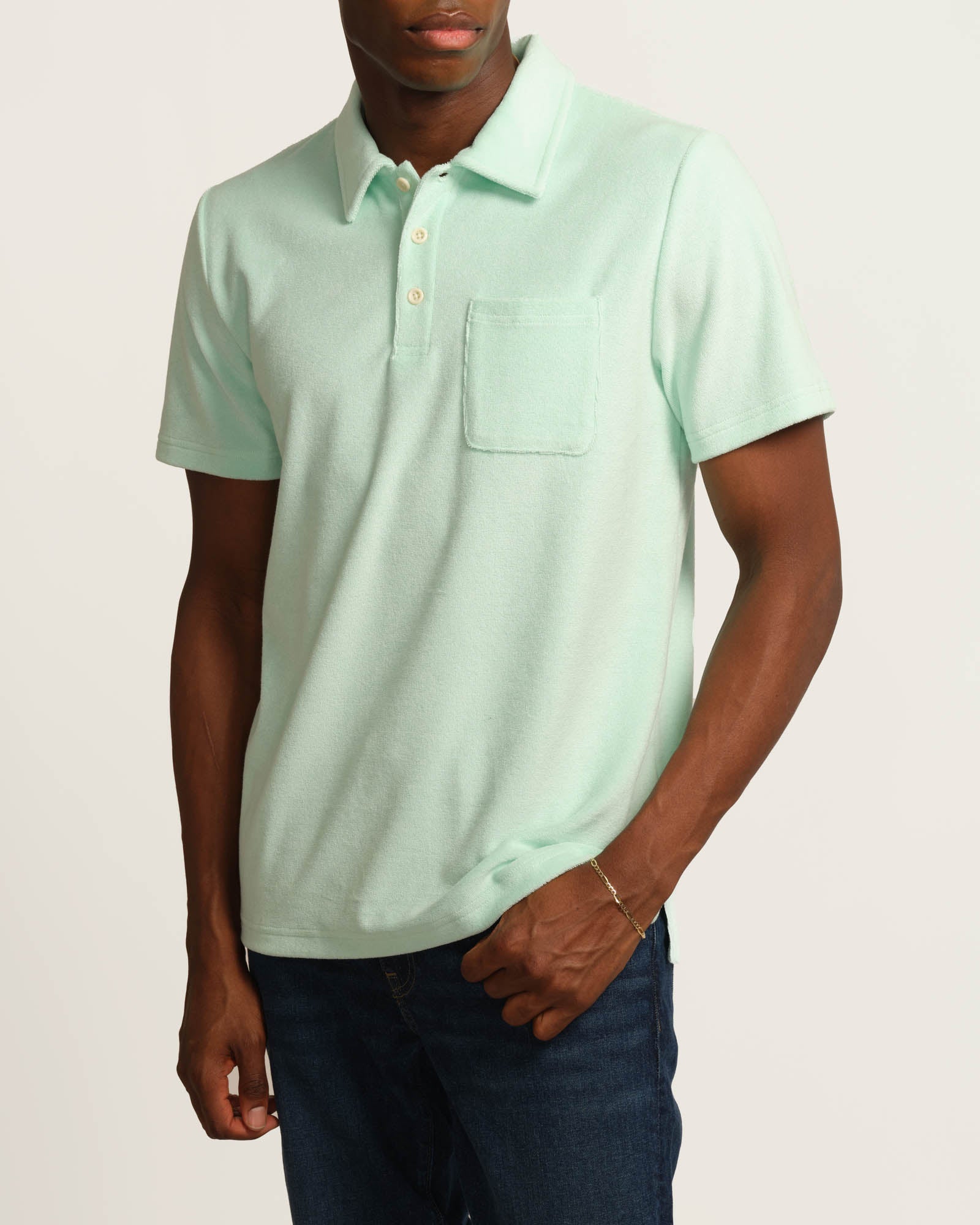 Magaschoni Men's French Terry Solid Polo Shirt | JANE + MERCER