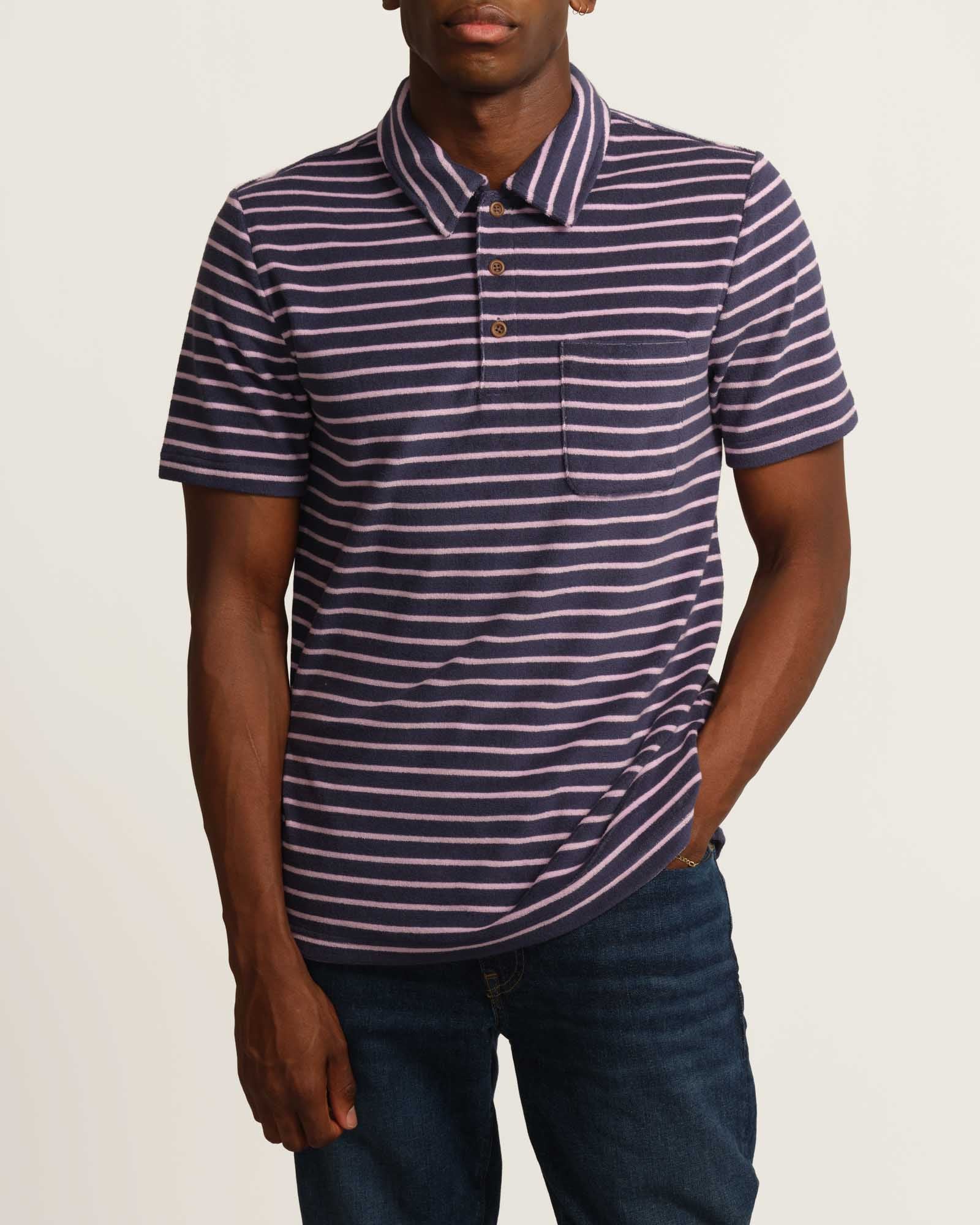 Magaschoni Men's French Terry Striped Polo Shirt | JANE + MERCER