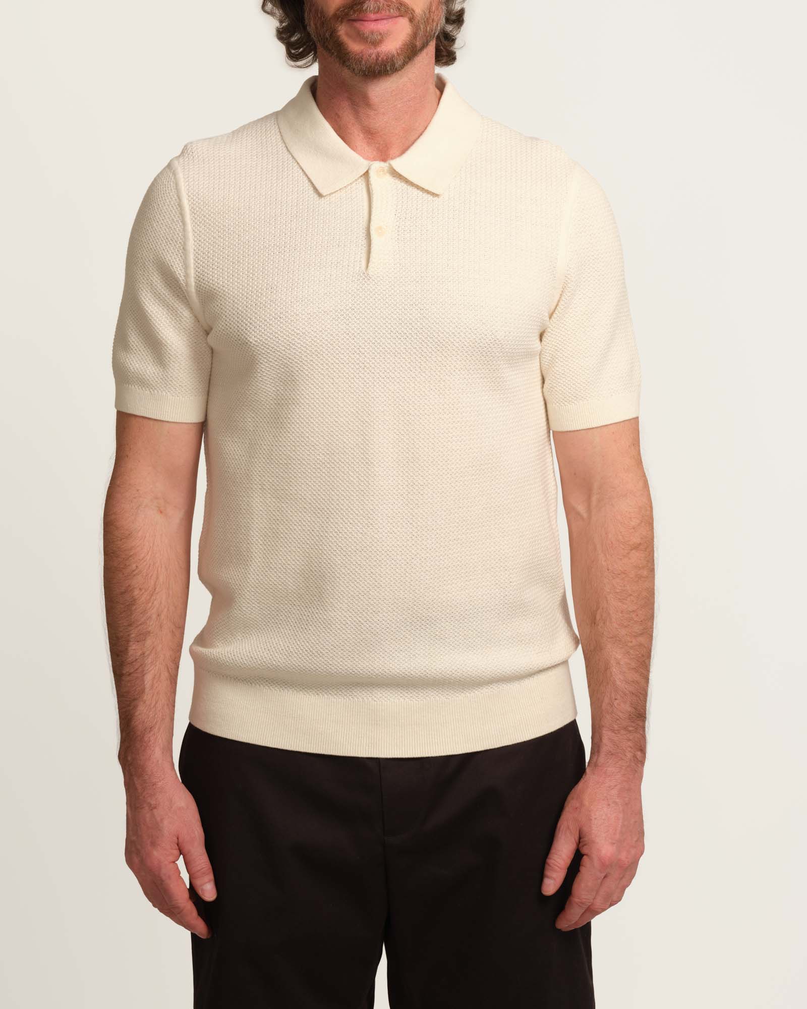 Magaschoni Men's Open Knit Button-Through Sweater Polo | JANE + MERCER