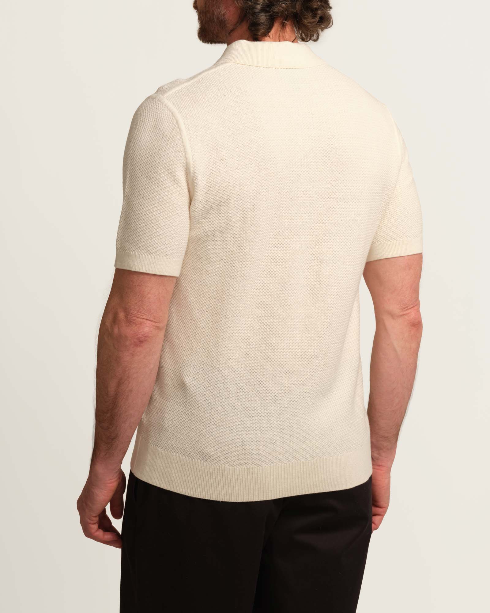 Shop Magaschoni Men's Open Knit Button-Through Sweater Polo | JANE + MERCER