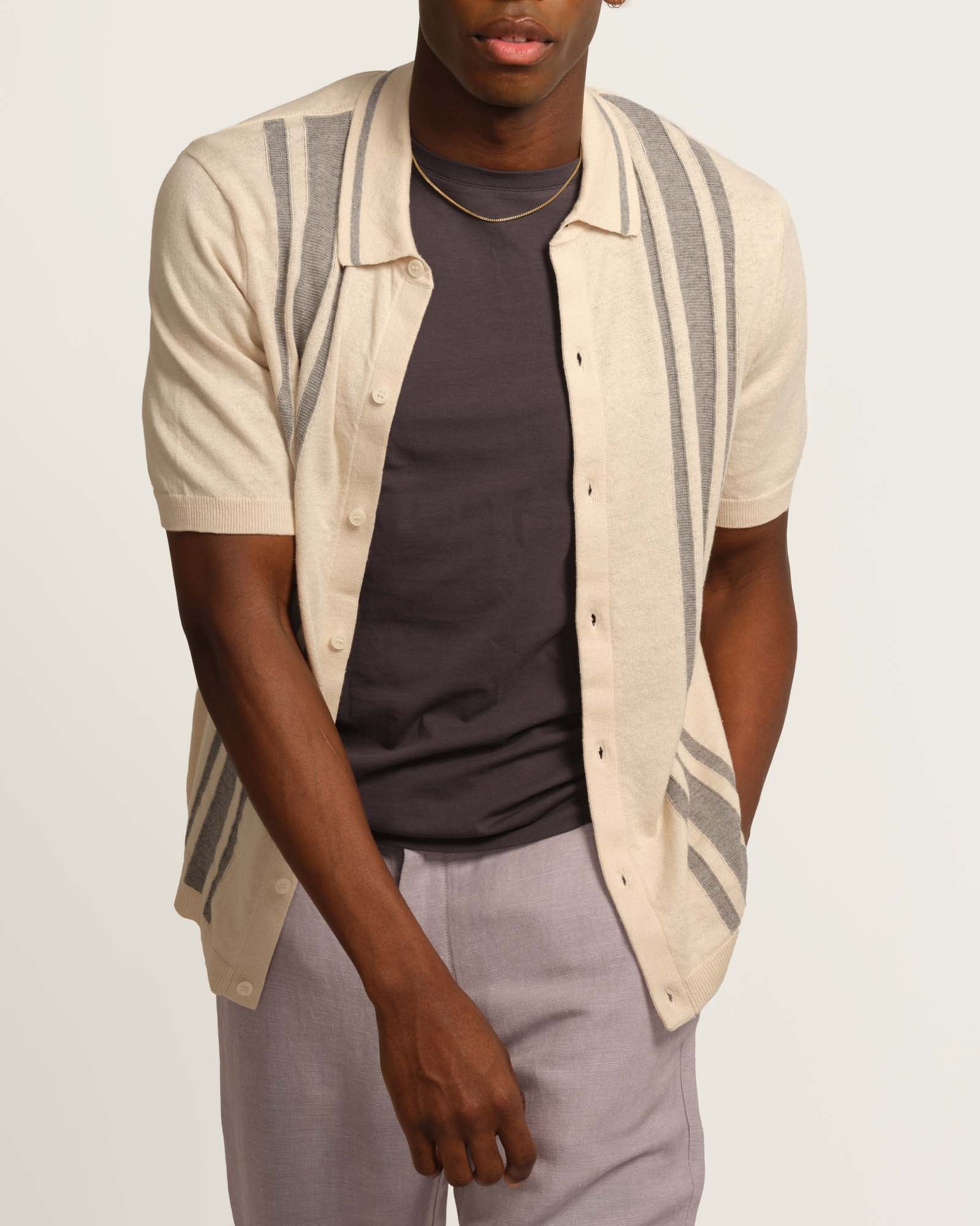 Magaschoni Men s Short Sleeve Linen Blend Sweater Cardigan