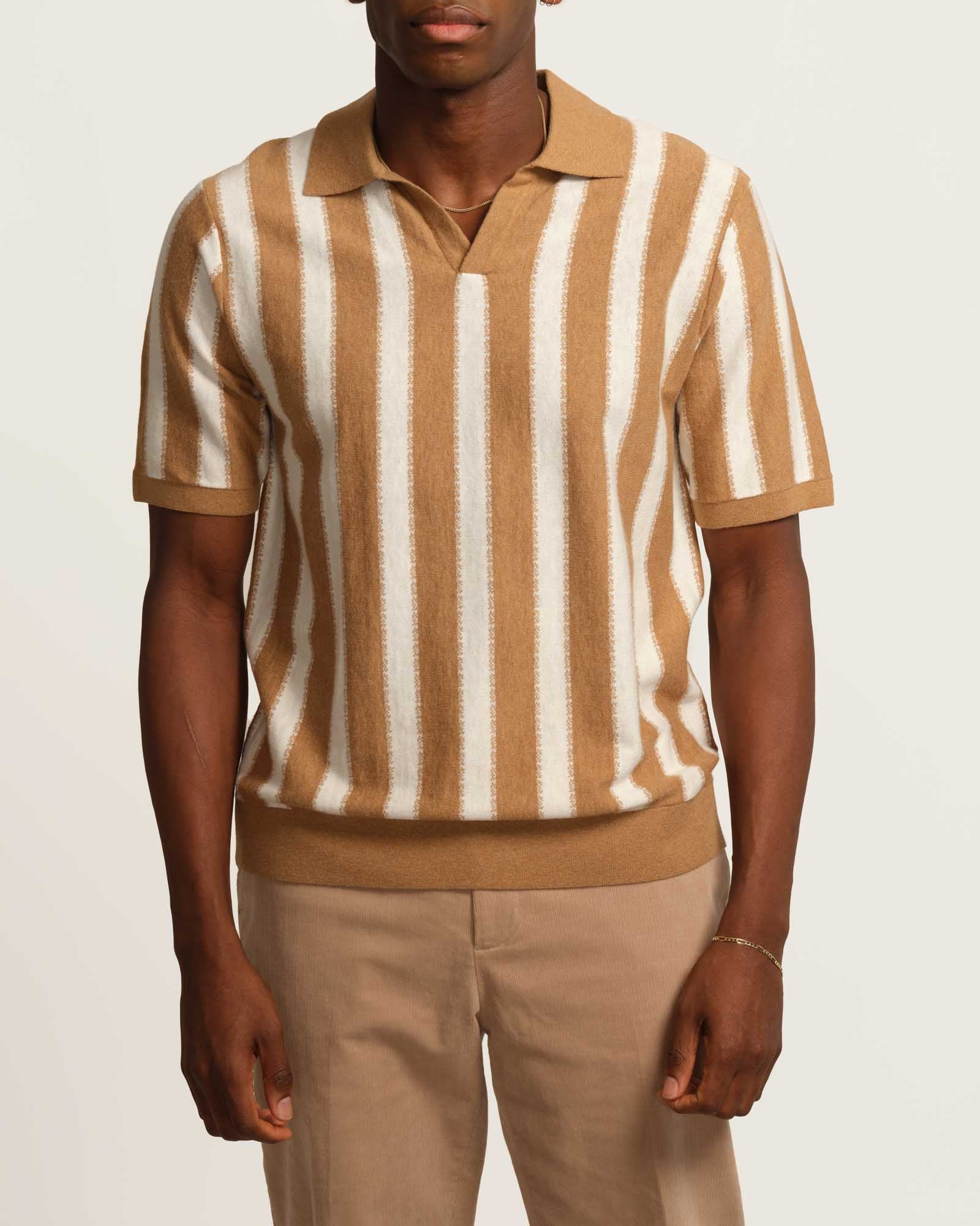 Men's Johnny Collar Vertical Stripe Pullover | Magaschoni Men's | JANE + MERCER