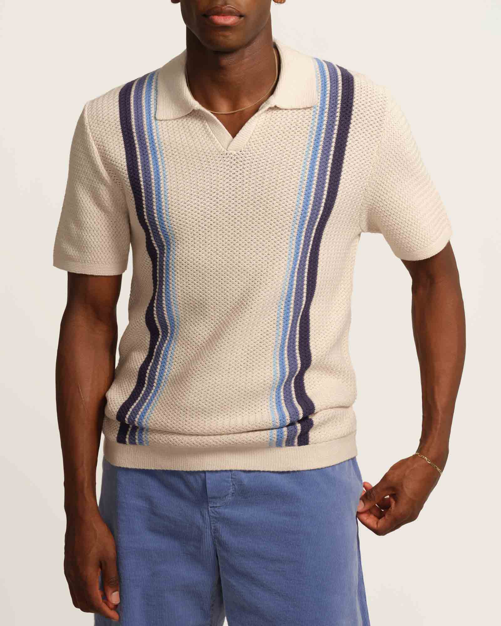 Magaschoni Men's Johnny Collar Striped Sweater Polo | JANE + MERCER