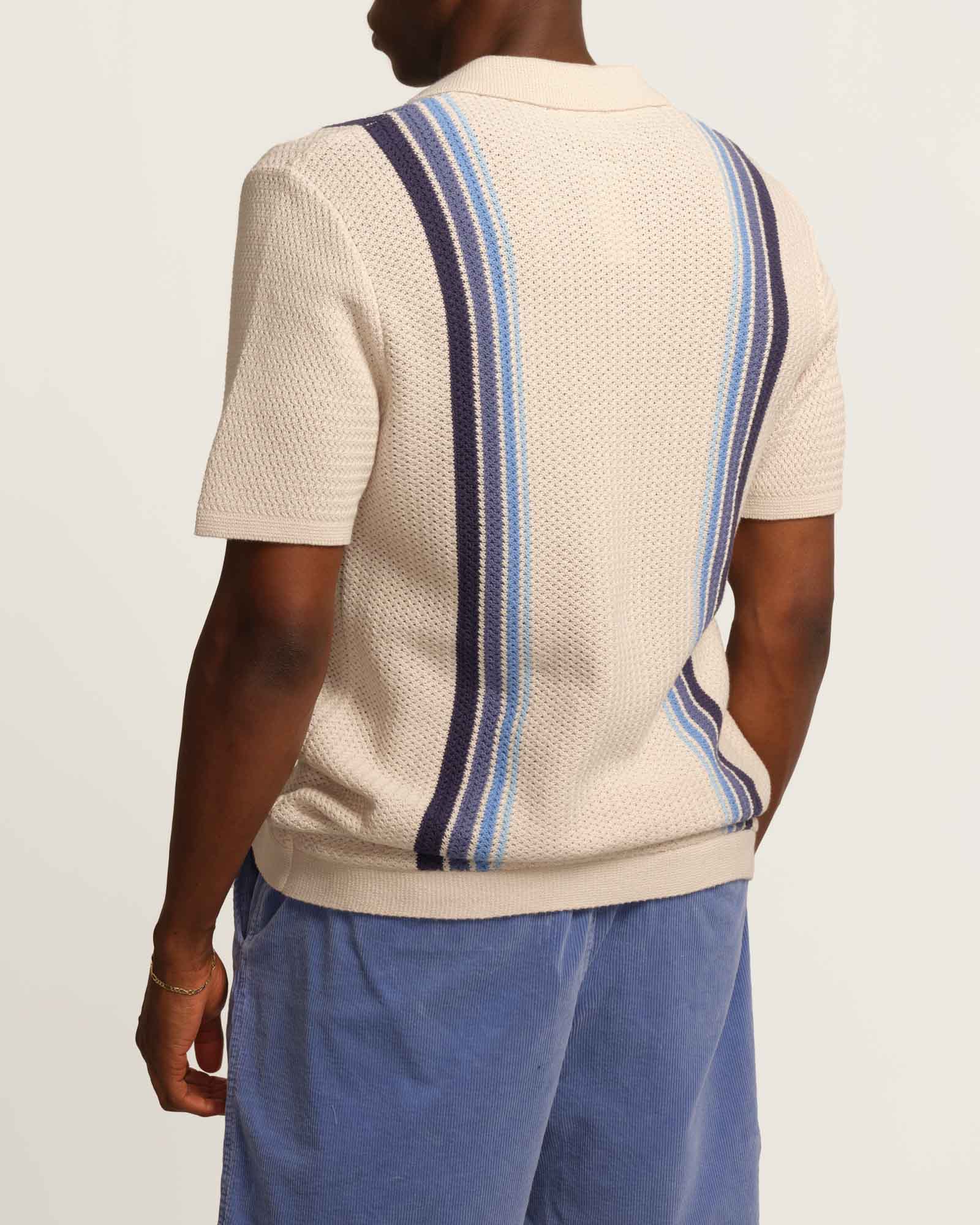 Magaschoni Men's Johnny Collar Striped Sweater Polo | JANE + MERCER