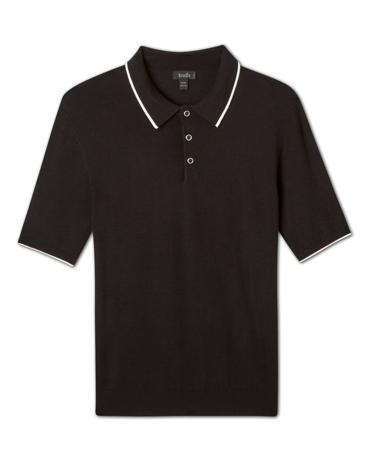 Men's Polo Collar Henley Pullover, Black/White | Tahari Men's