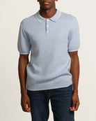 Tahari Men's Button-Through Solid Sweater Polo, Blue/Ivory | JANE + MERCER