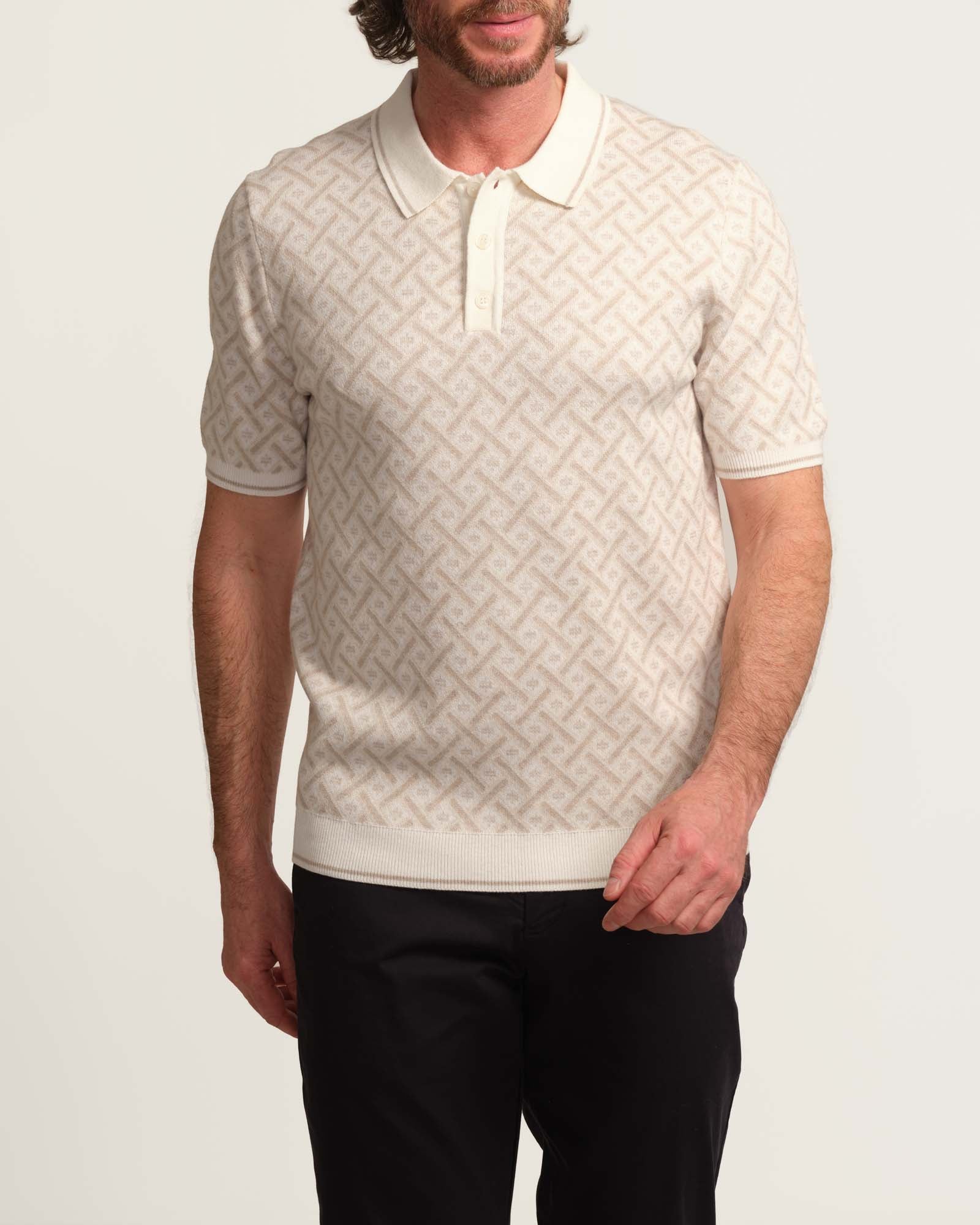 Tahari Men's Short Sleeve Button Patterned Polo | JANE + MERCER