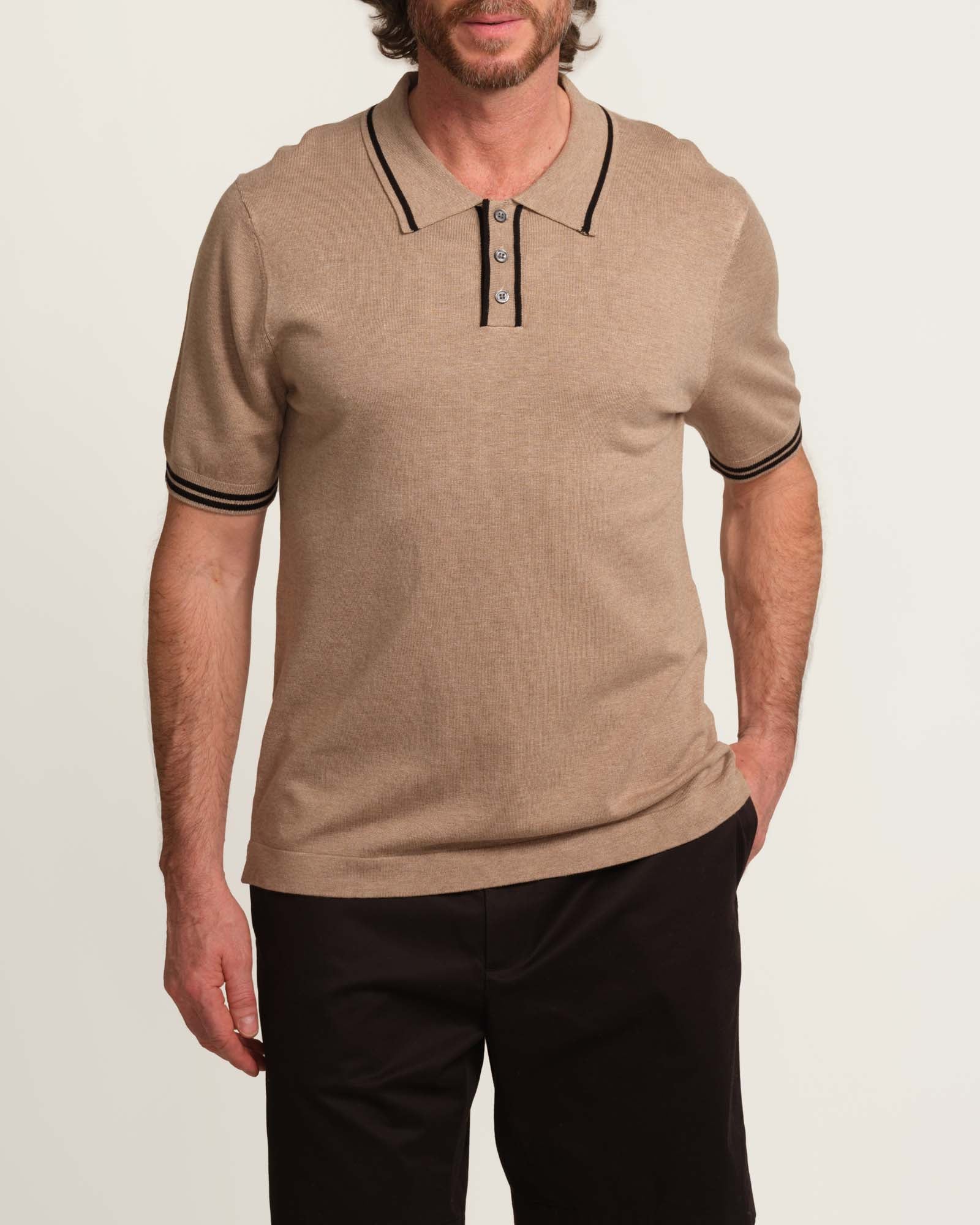 Tahari Men's Short Sleeve Tipped Sweater Polo | JANE + MERCER