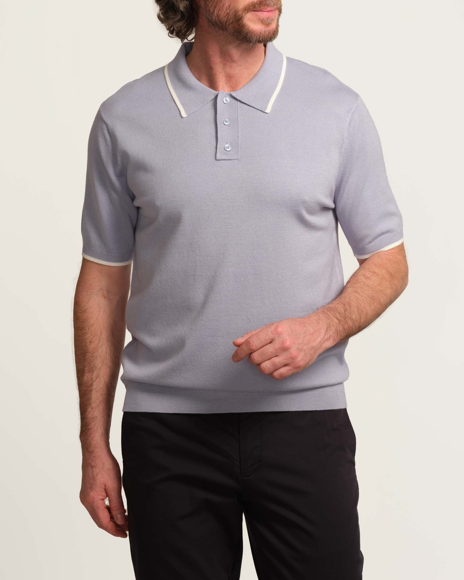 Shop Tahari Men's Short Sleeve Tipped Collar Sweater Polo | JANE + MERCER