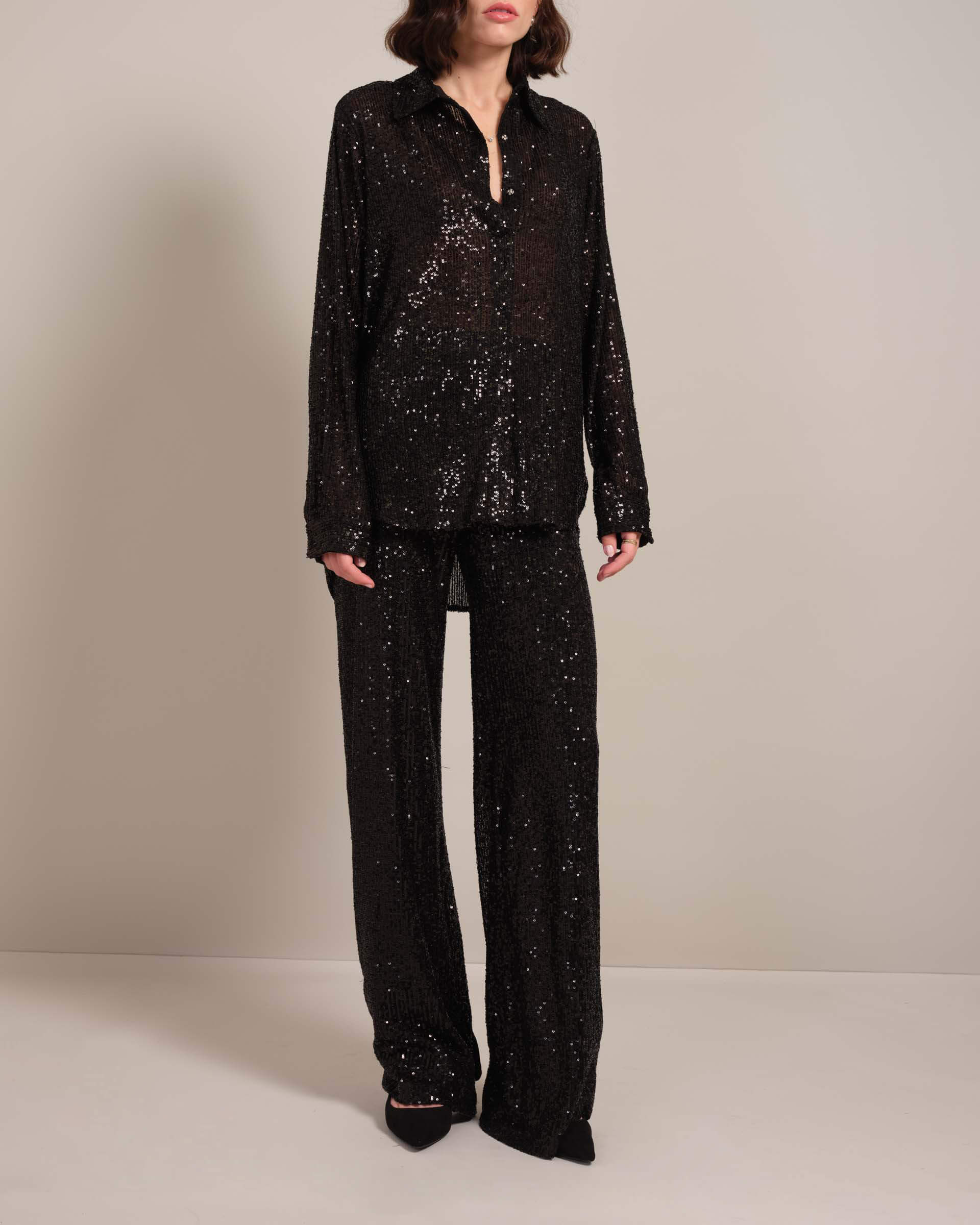 Shop Sequin Knit Mesh Collared Shirt | Catherine Malandrino | JANE + MERCER