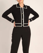 T Tahari Women's Contrast Trim Button Front Sweater Jacket | JANE + MERCER