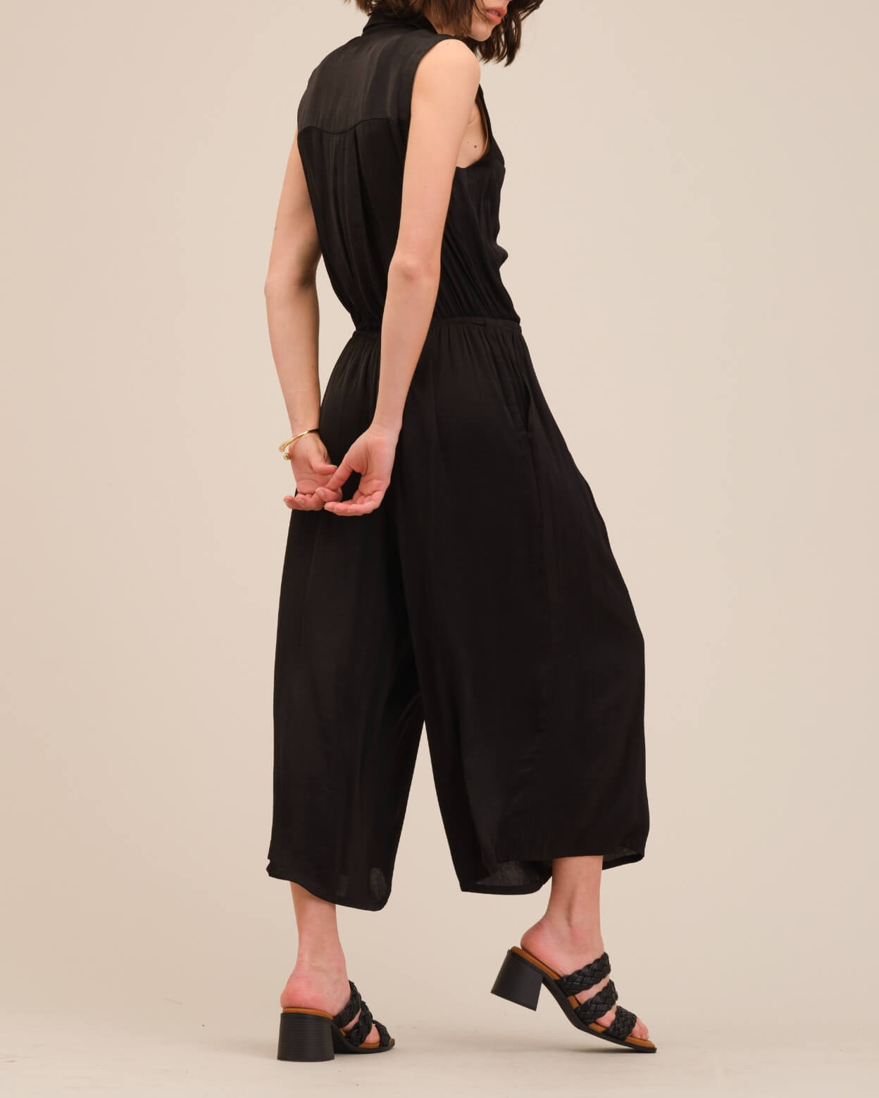 Black cropped cheap leg jumpsuit