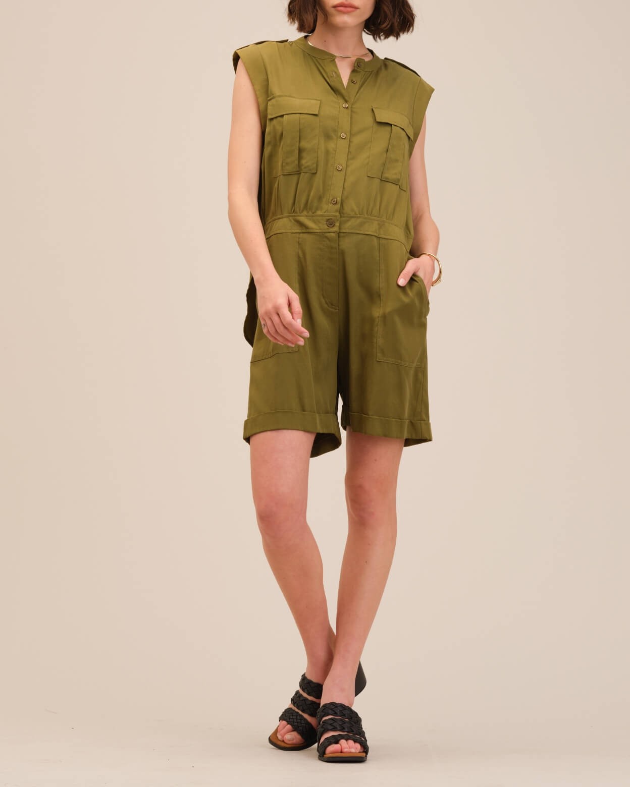 Sleeveless Button Front Romper