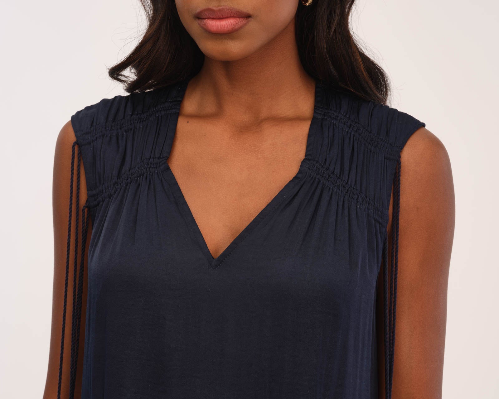 Shop Catherine Malandrino Women's Sleeveless Ruched Shoulder Tassel Dress | JANE + MERCER